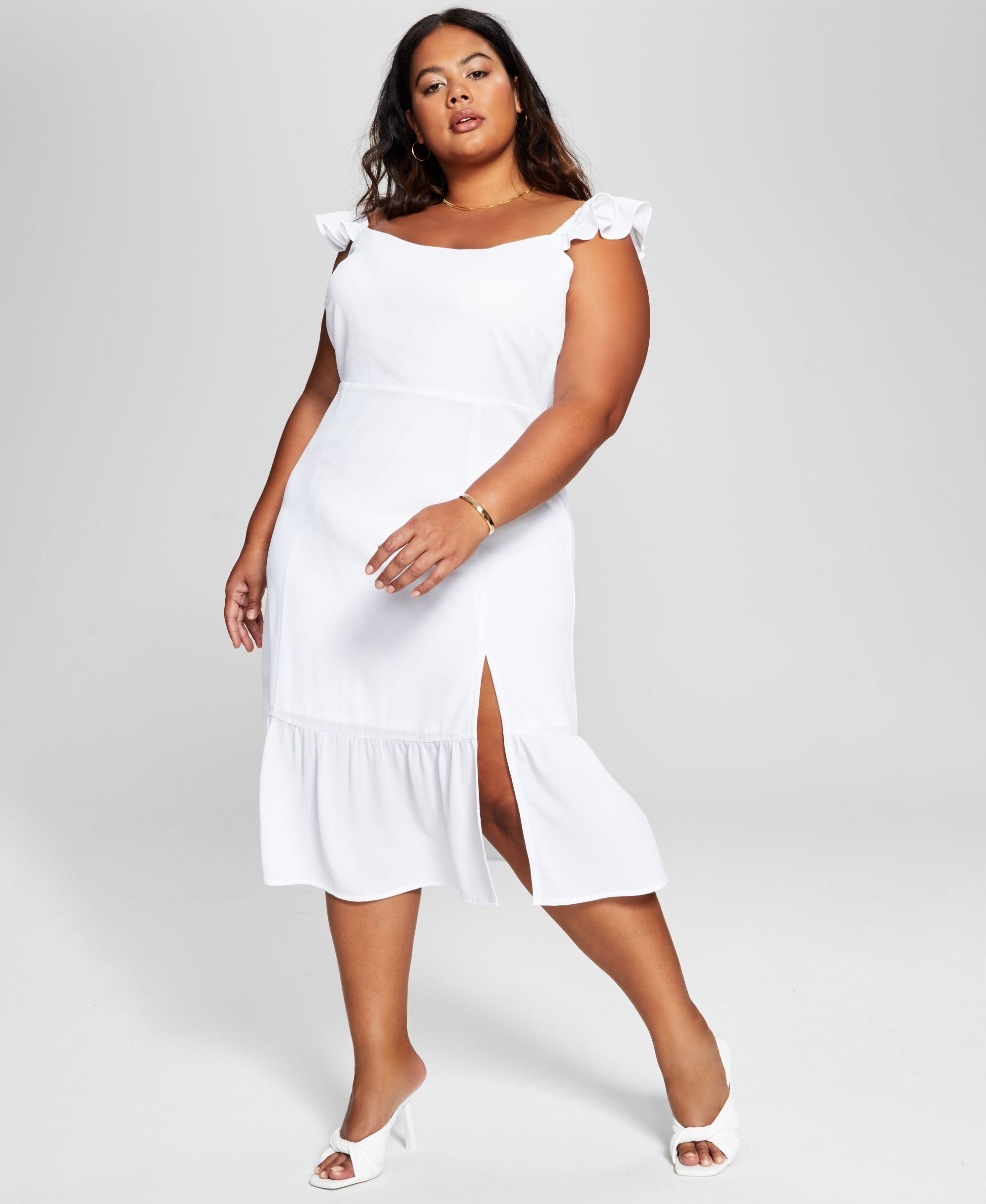 Now This Modern Plus Size Flutter-Sleeve Midi Dress