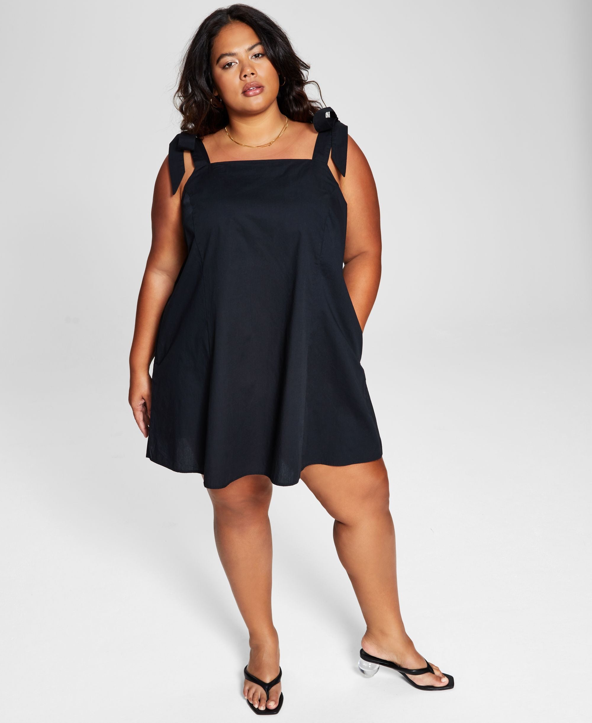 Now This Modern Plus Size Cotton Tie Shoulder Dress