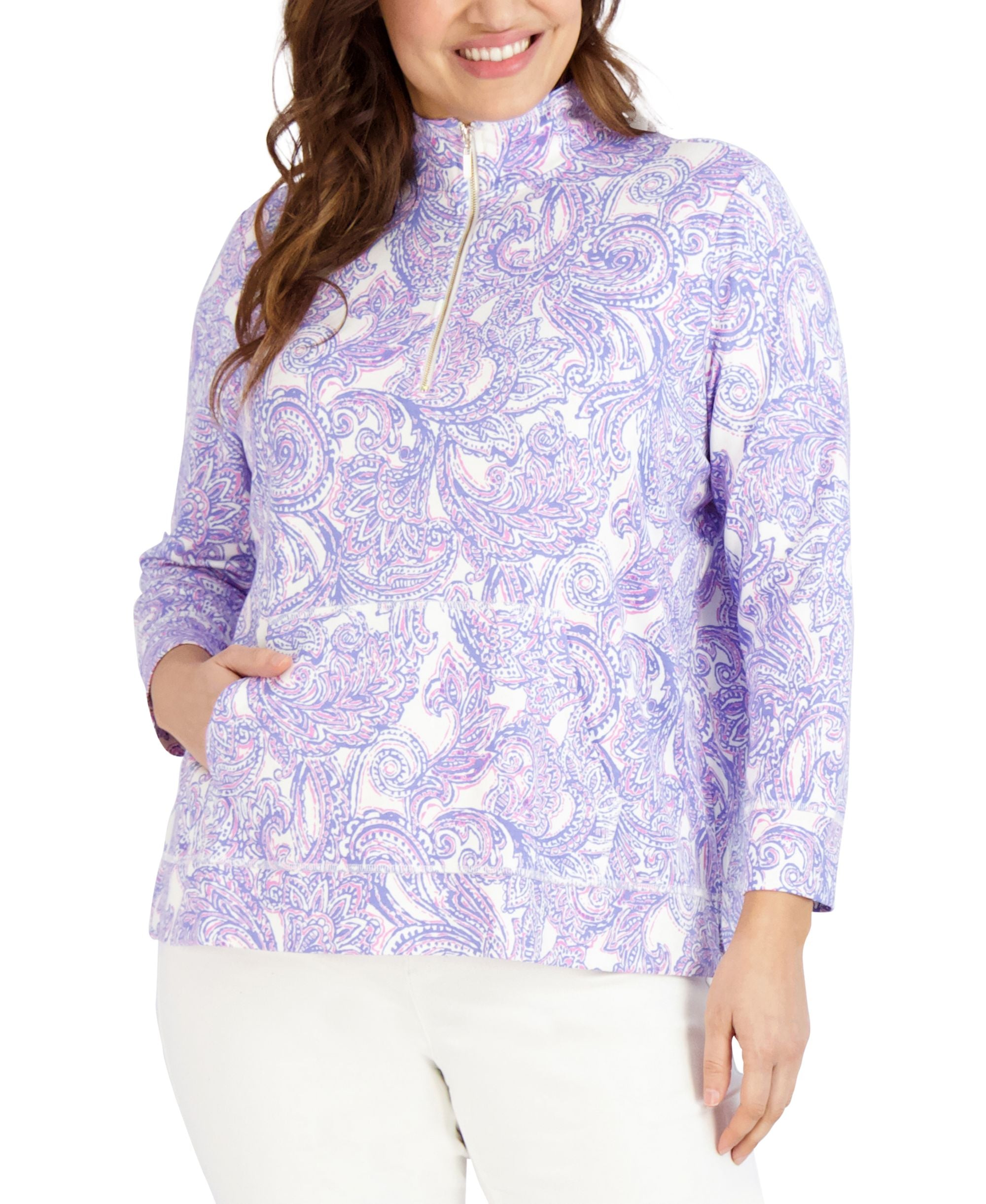 Jones New York Womens Plus Paisley 3/4 Sleeve Pullover Premium Top