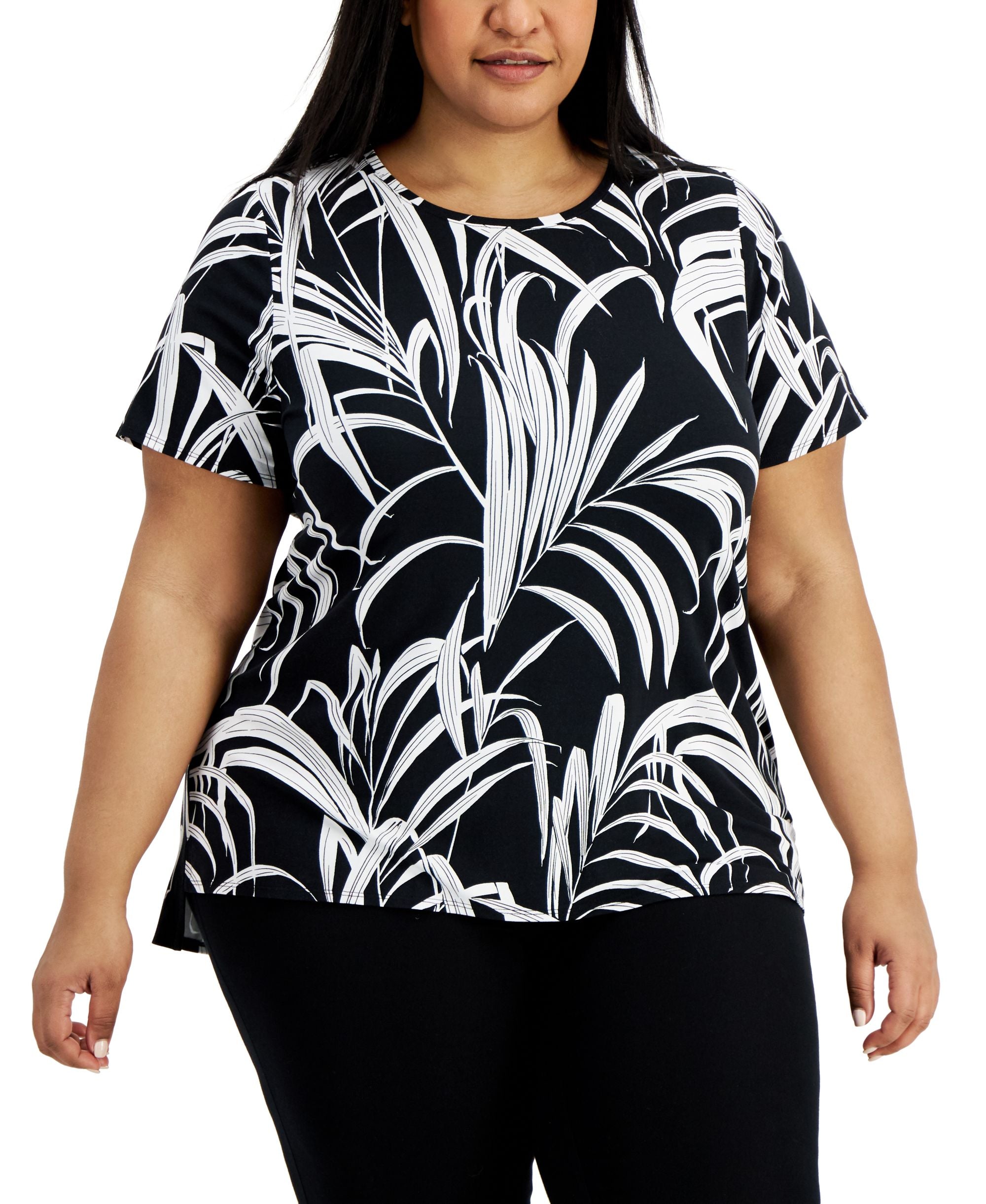 Alfani Plus Size Contrast Floral Premium Top