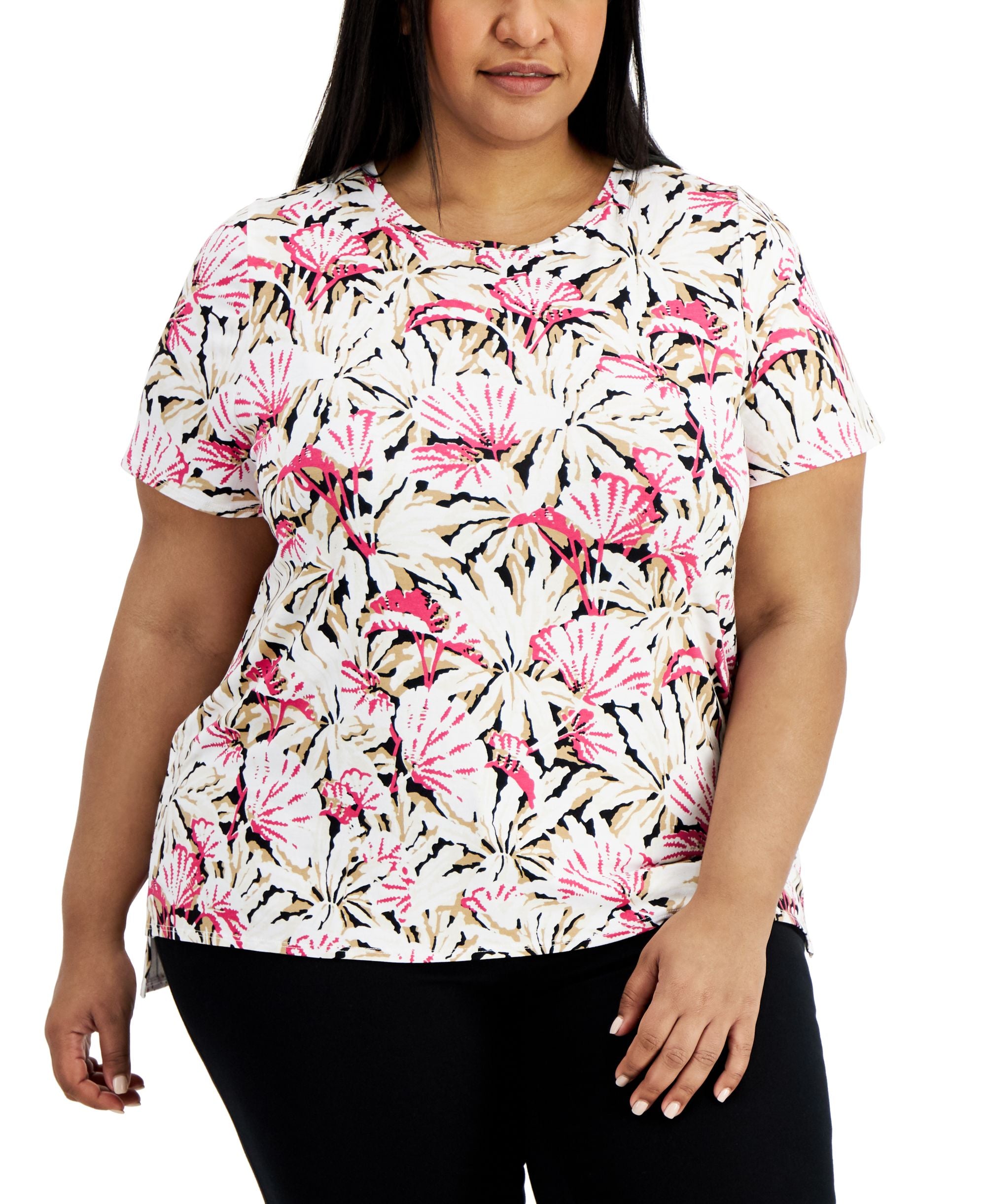 Alfani Plus Size Tropical Foliage Premium Top