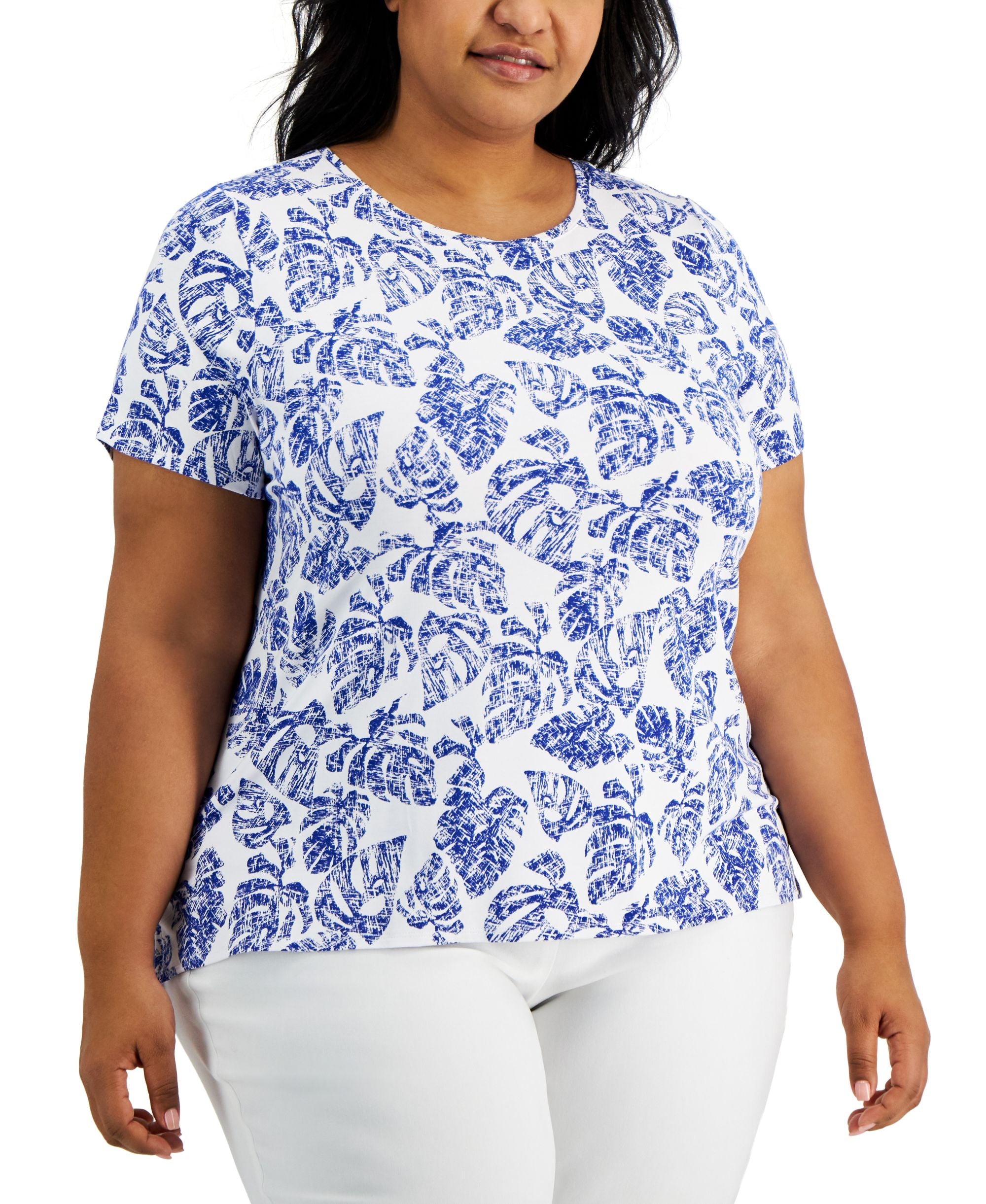 Alfani Plus Size Printed Jersey Premium Top