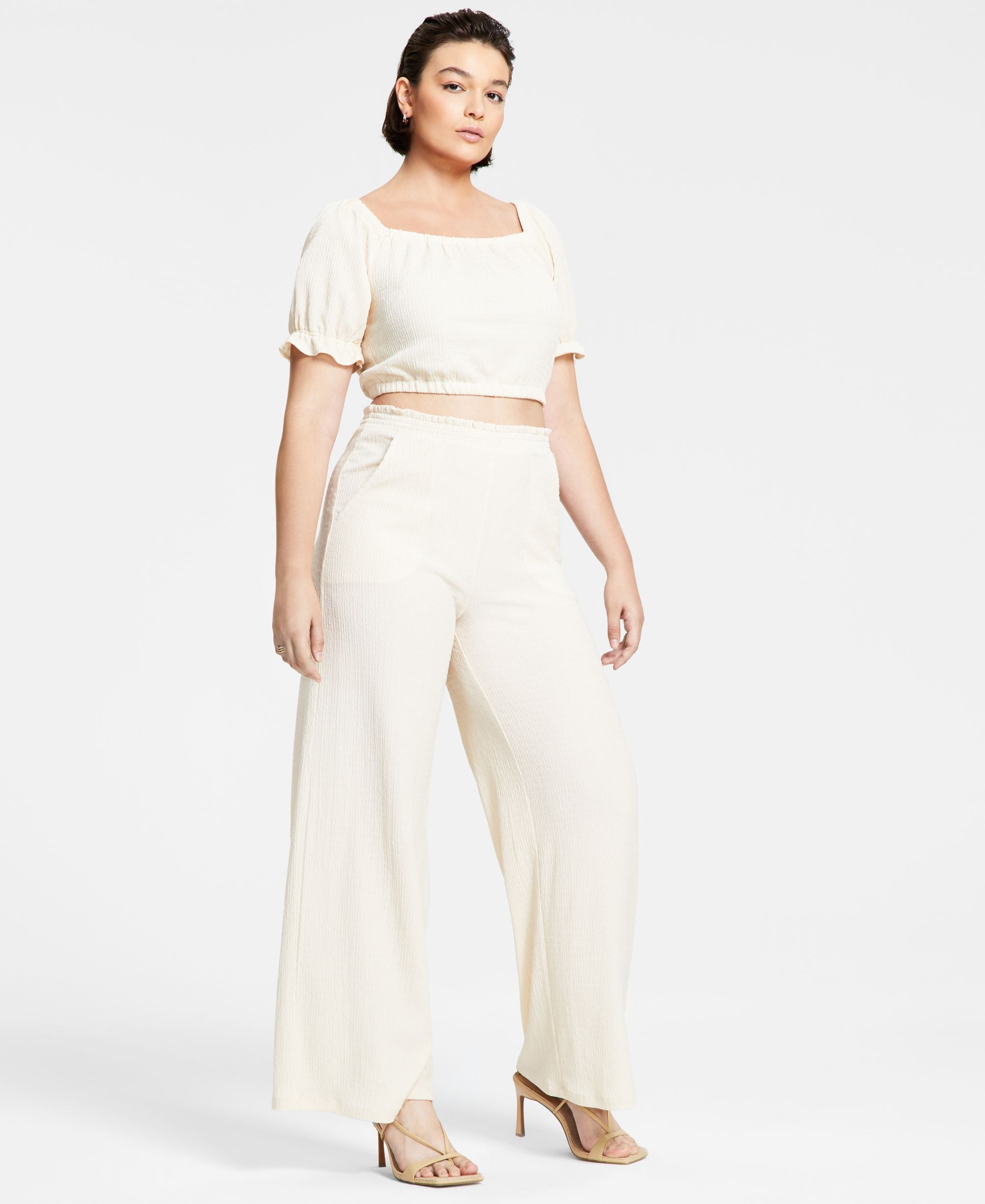Bar III Womens Crinkle Texture Comfort-Waist Signature Pants