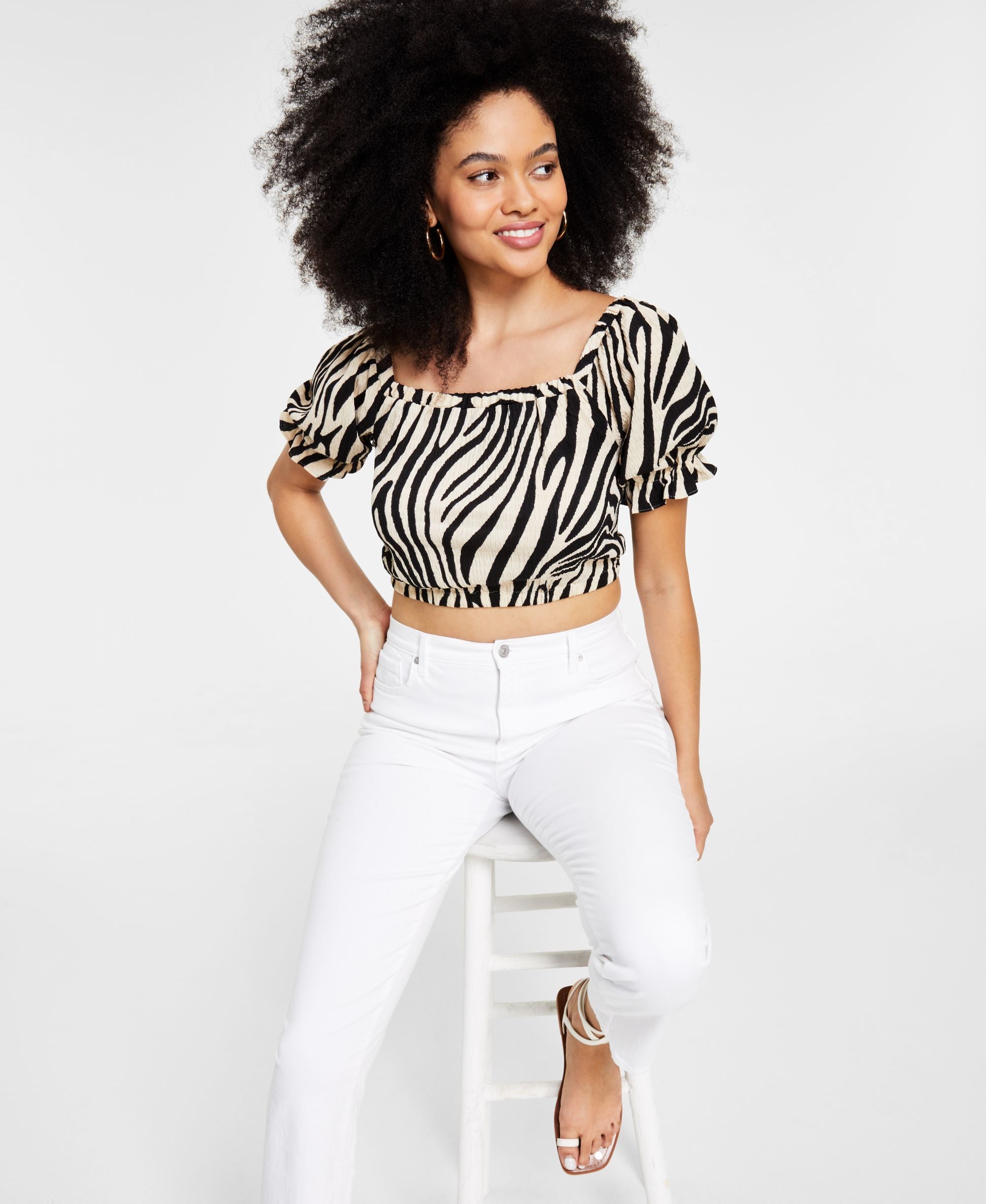 Bar III Womens Printed Crop Premium Top