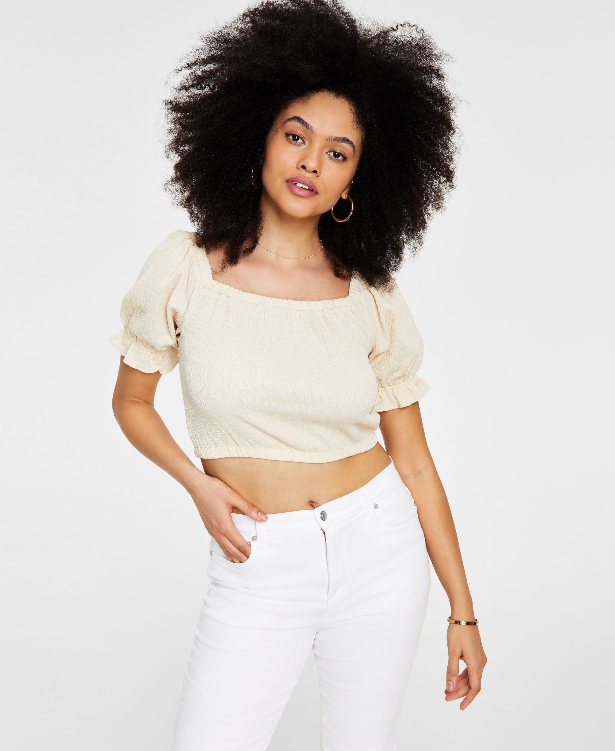 Bar III Womens Square Neck Crop Premium Top