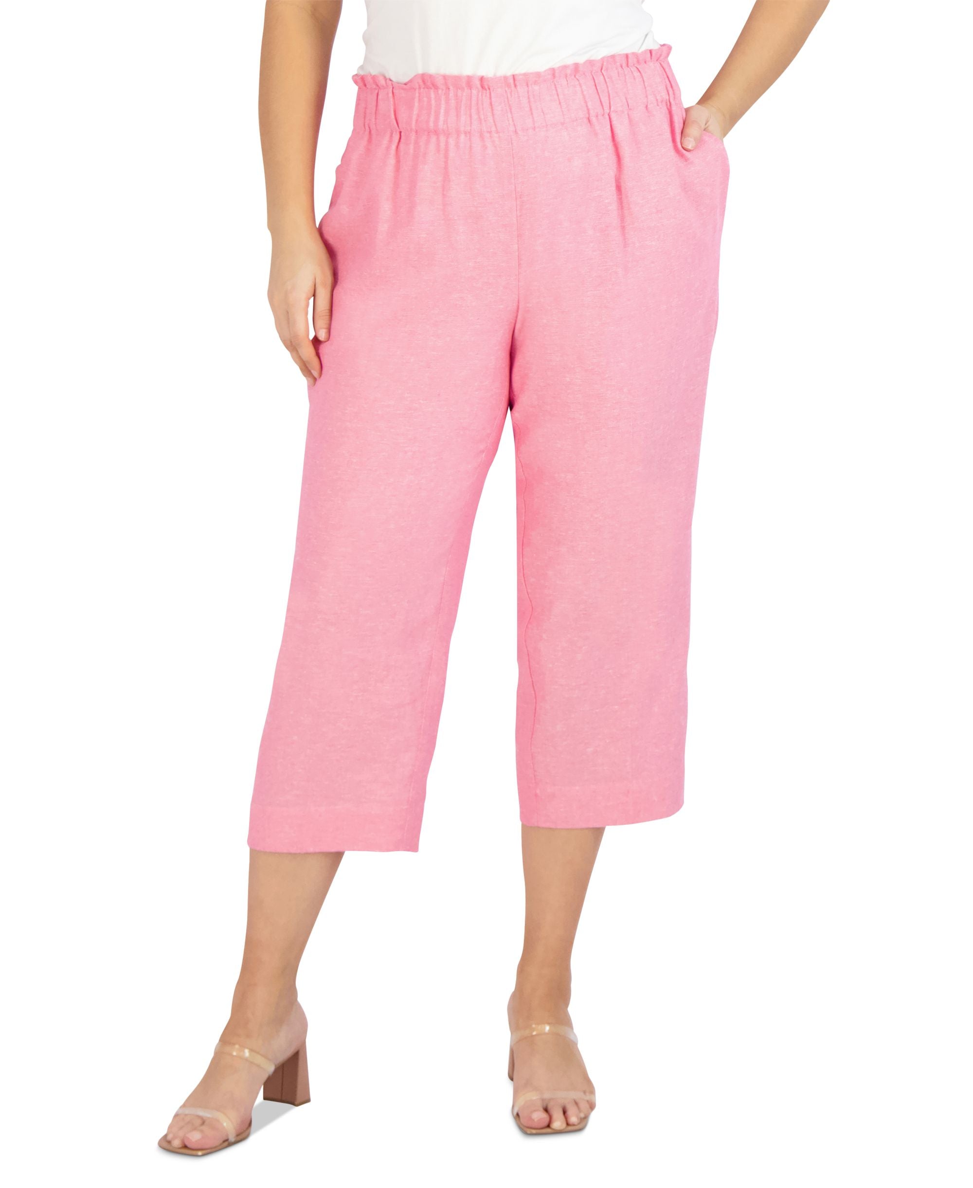 Jones New York Plus Size Linen-Blend Chambray Cropped Comfort-Waist Signature Pants