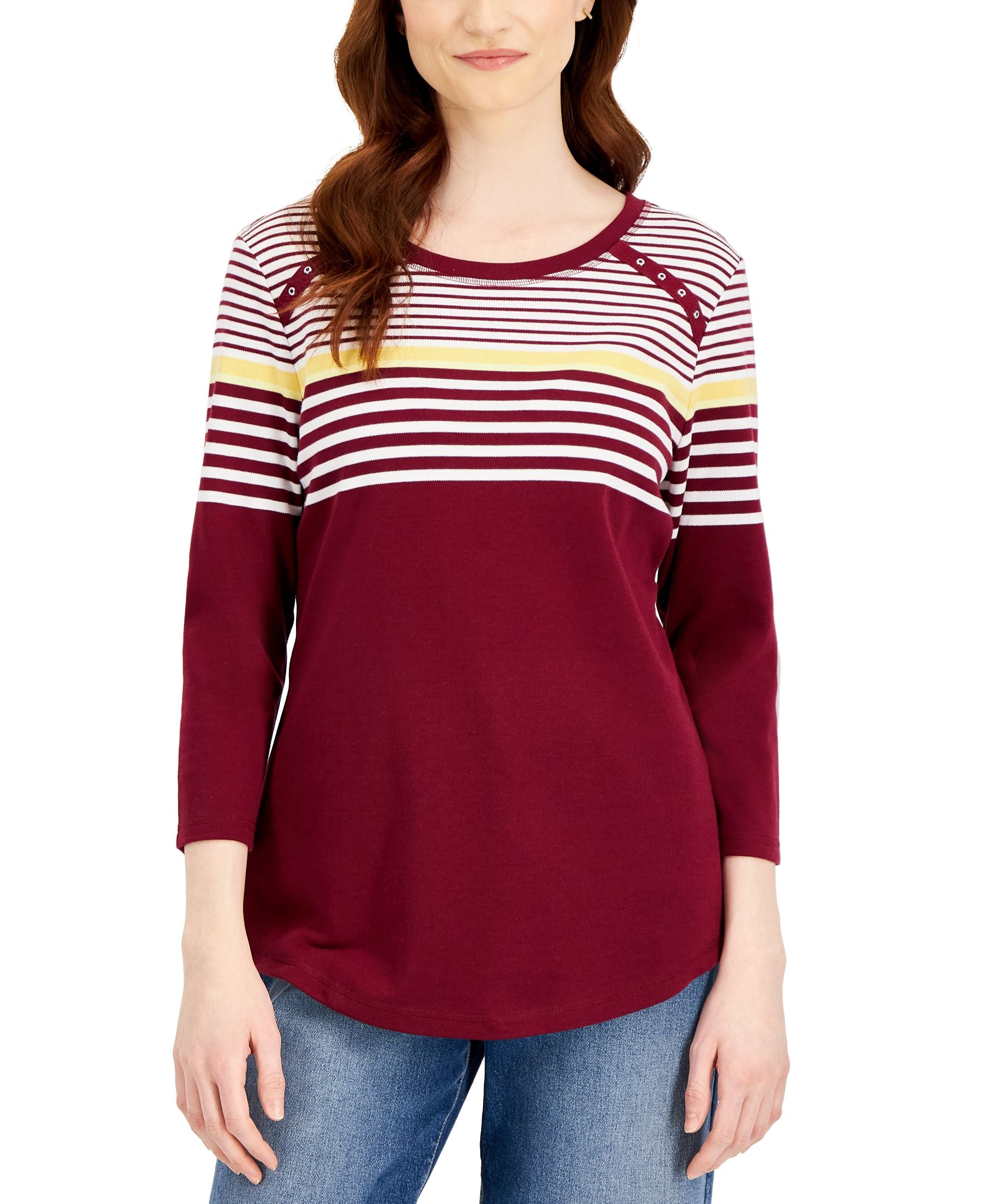 Karen Scott Womens Lady Stripe T-Modern Shirt