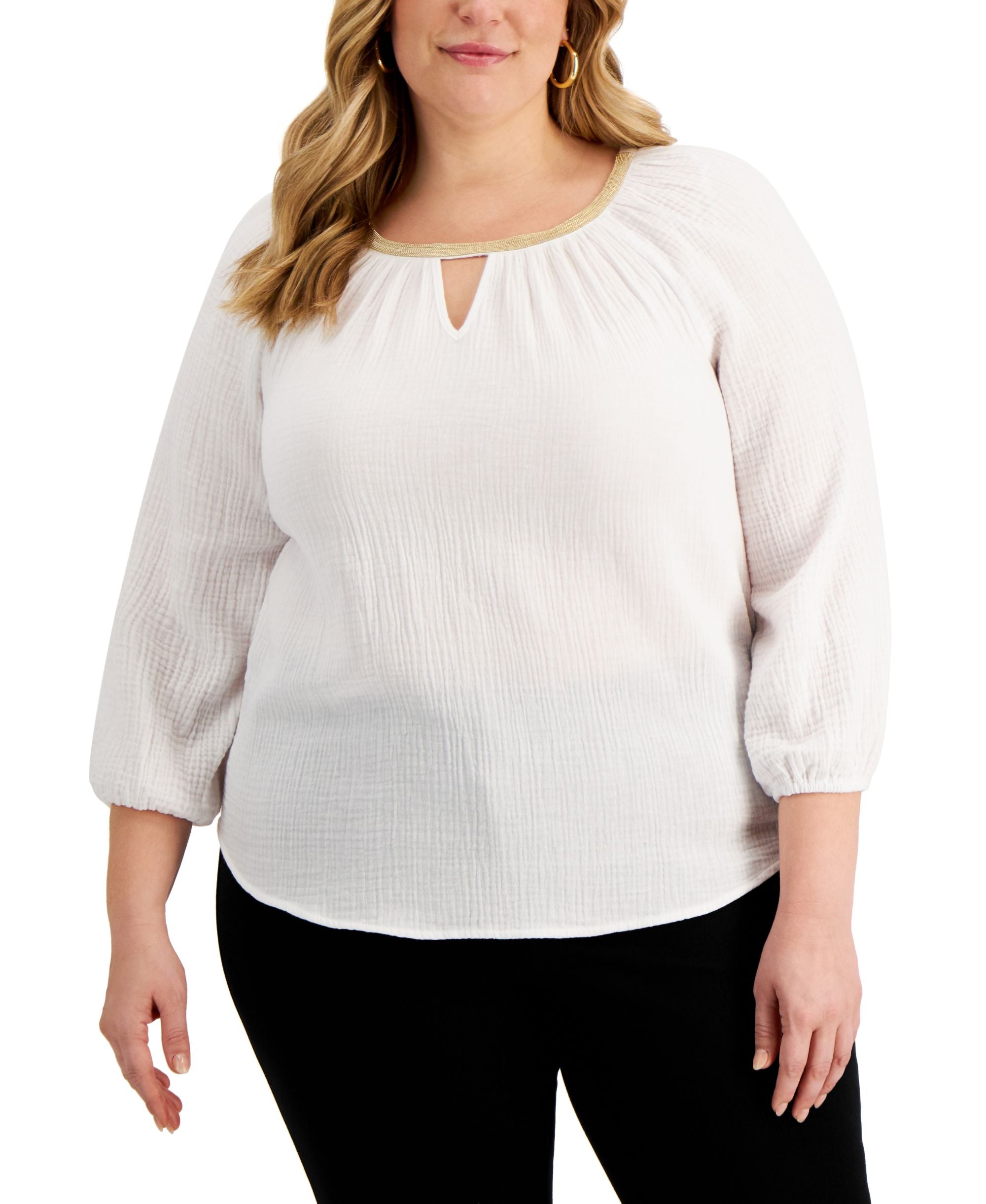 JM Collection Plus Size Cotton Keyhole Premium Top