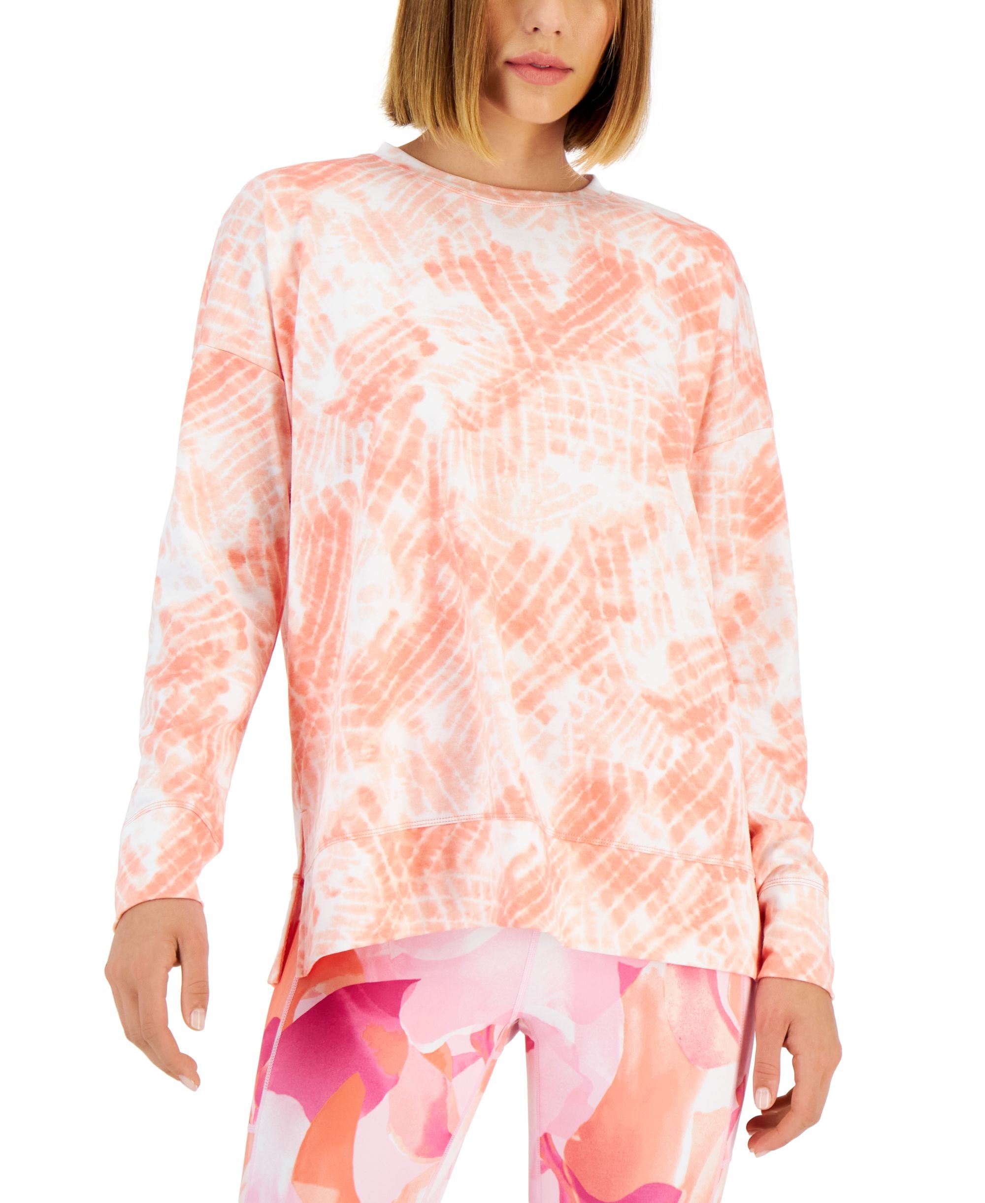 ID Ideology Womens Dye Slit Crewneck Premium Top
