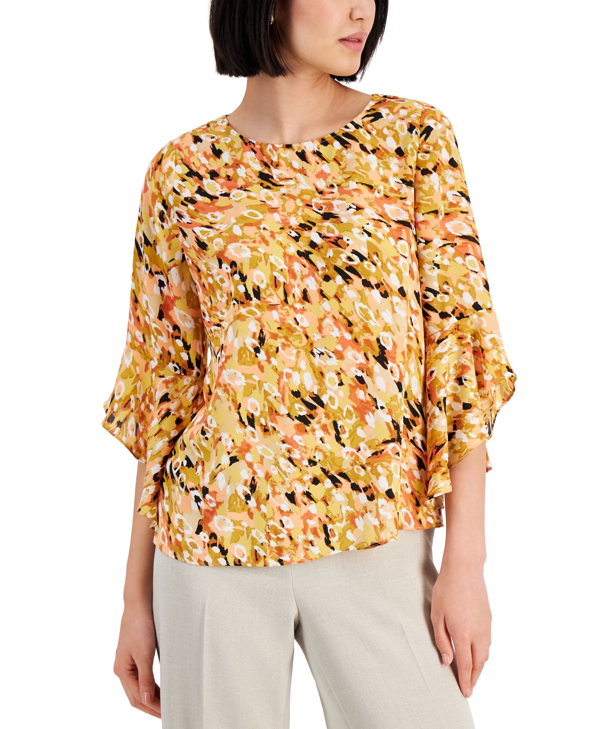 Kasper Petite Abstract 3/4 Sleeve Signature Blouse