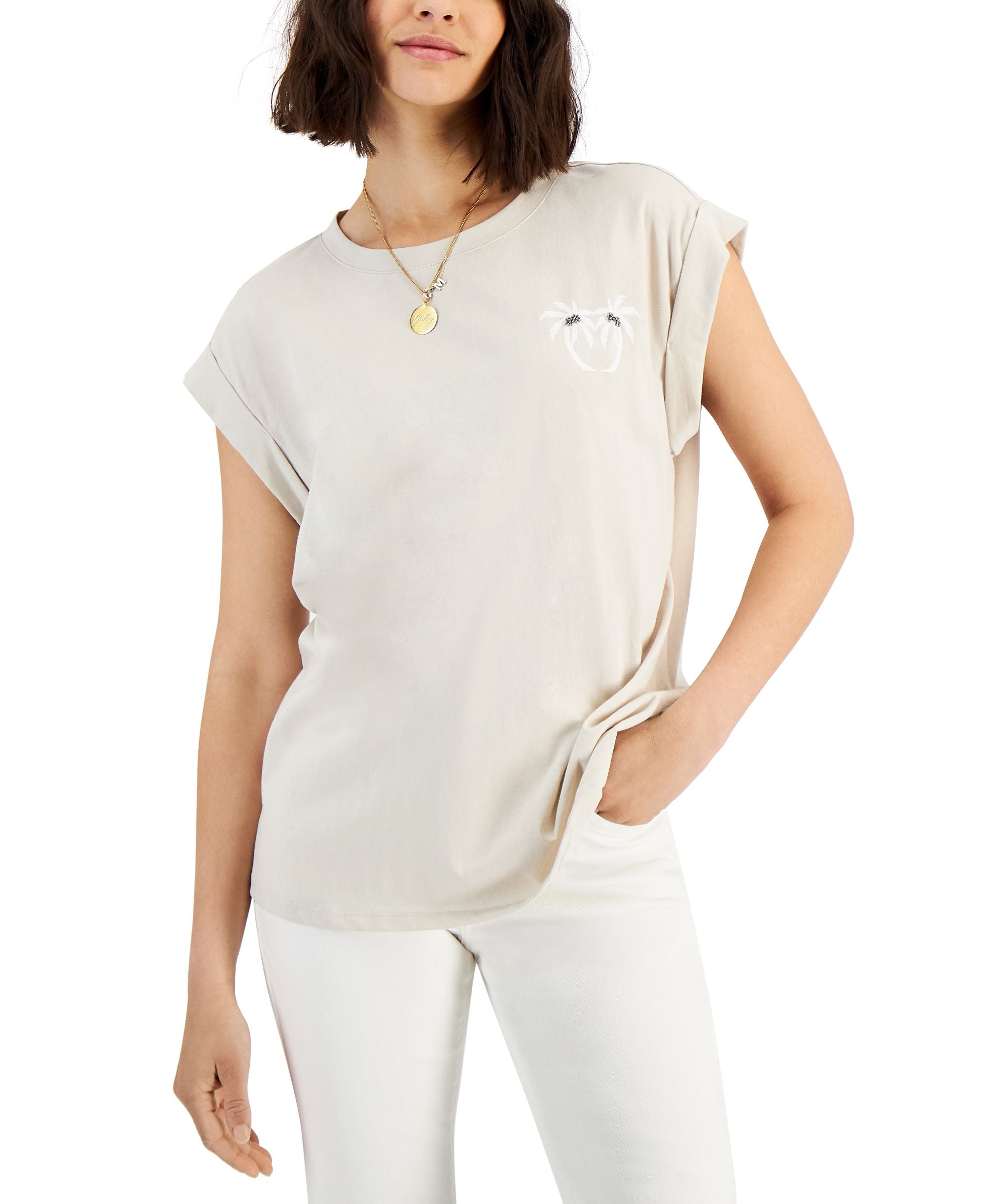 INC International Concepts Womens Palm Tree Graphic T-Modern Shirt