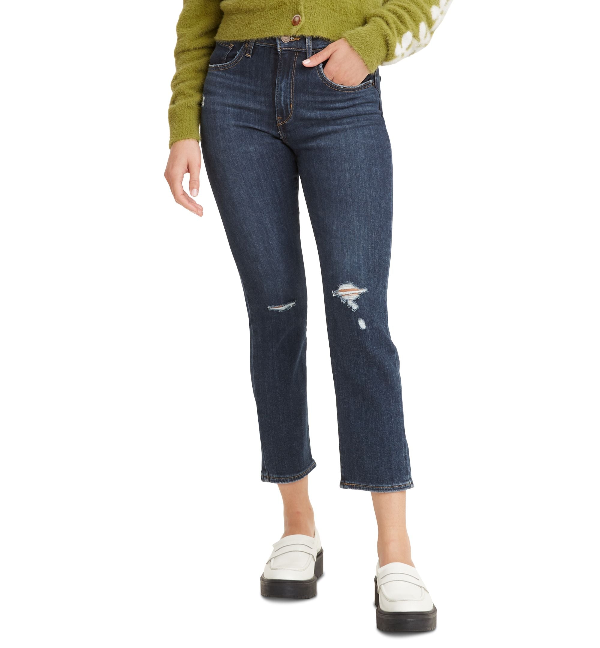 Women's 724 Straight-Leg Distressed Cropped Premium Jeans