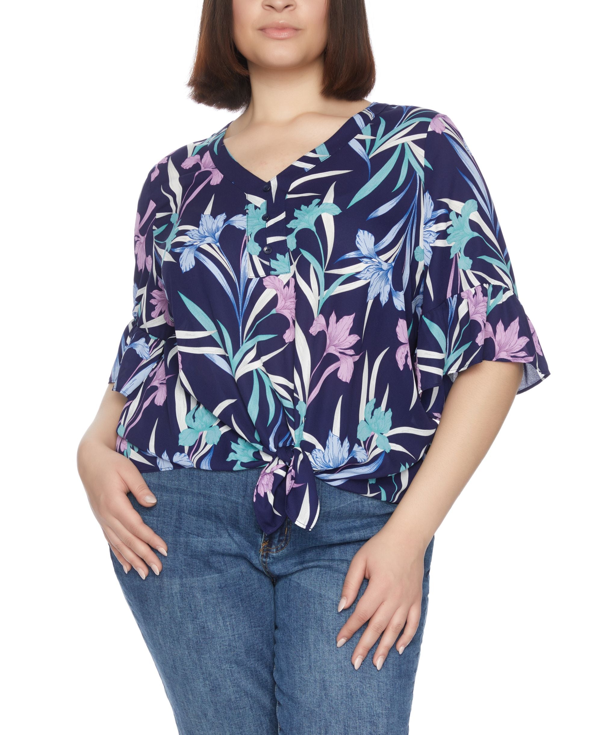 Plus Size Tie-Waist Flutter Sleeves Premium Top