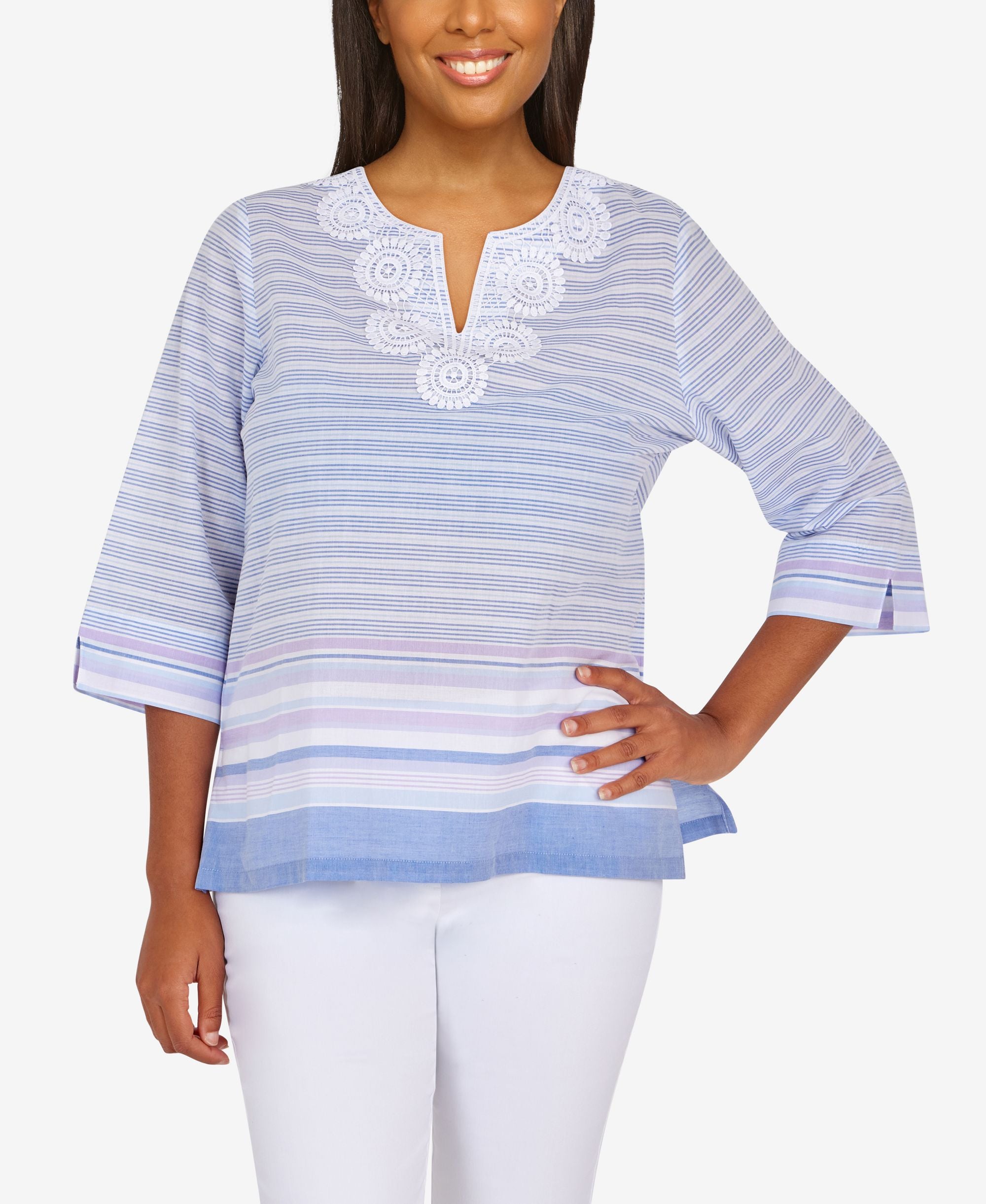 Womens Missy Ann Arbor Lace Striped Border Modern Shirt