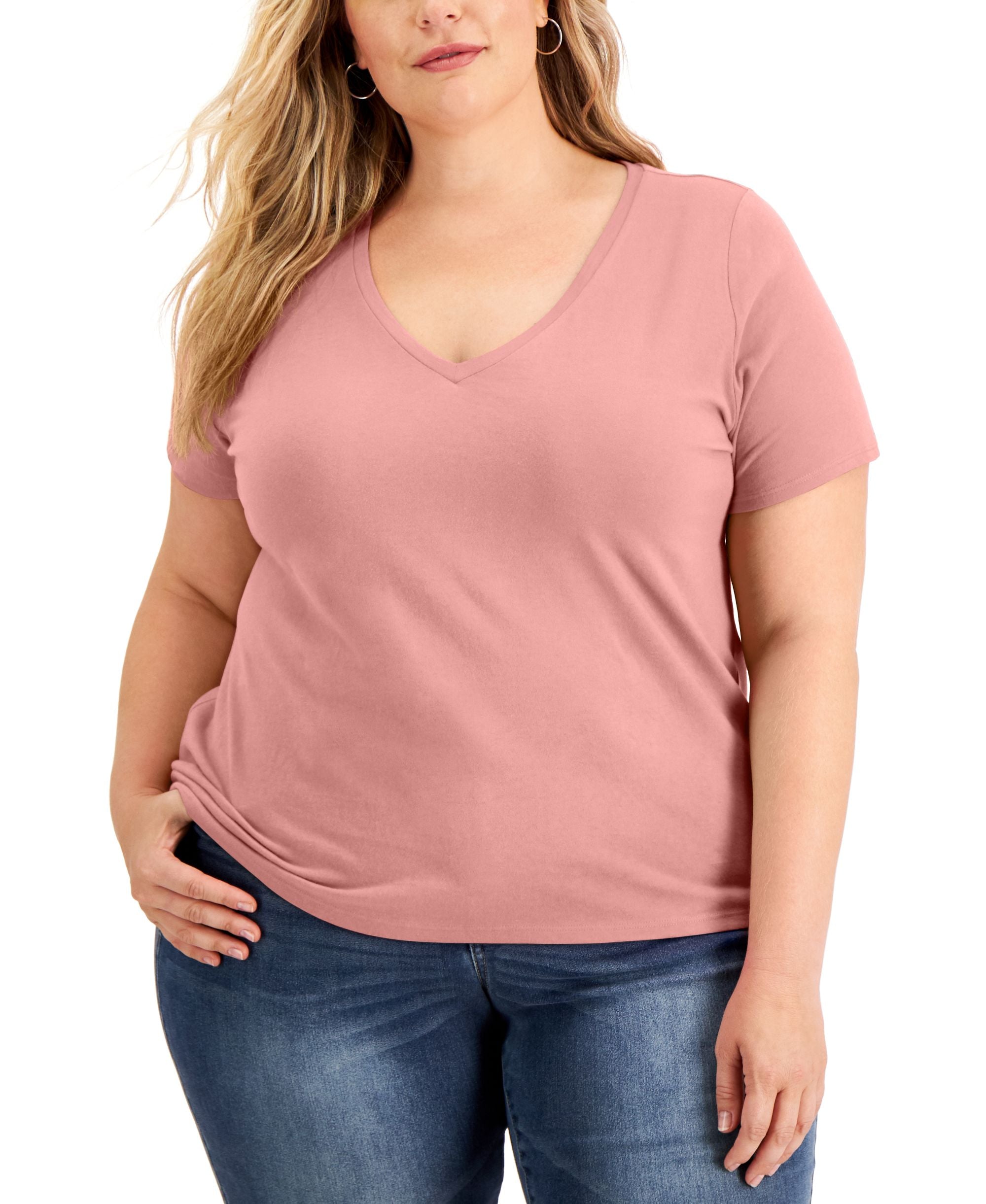 INC International Concepts Plus Size Cotton V Neck Premium Top
