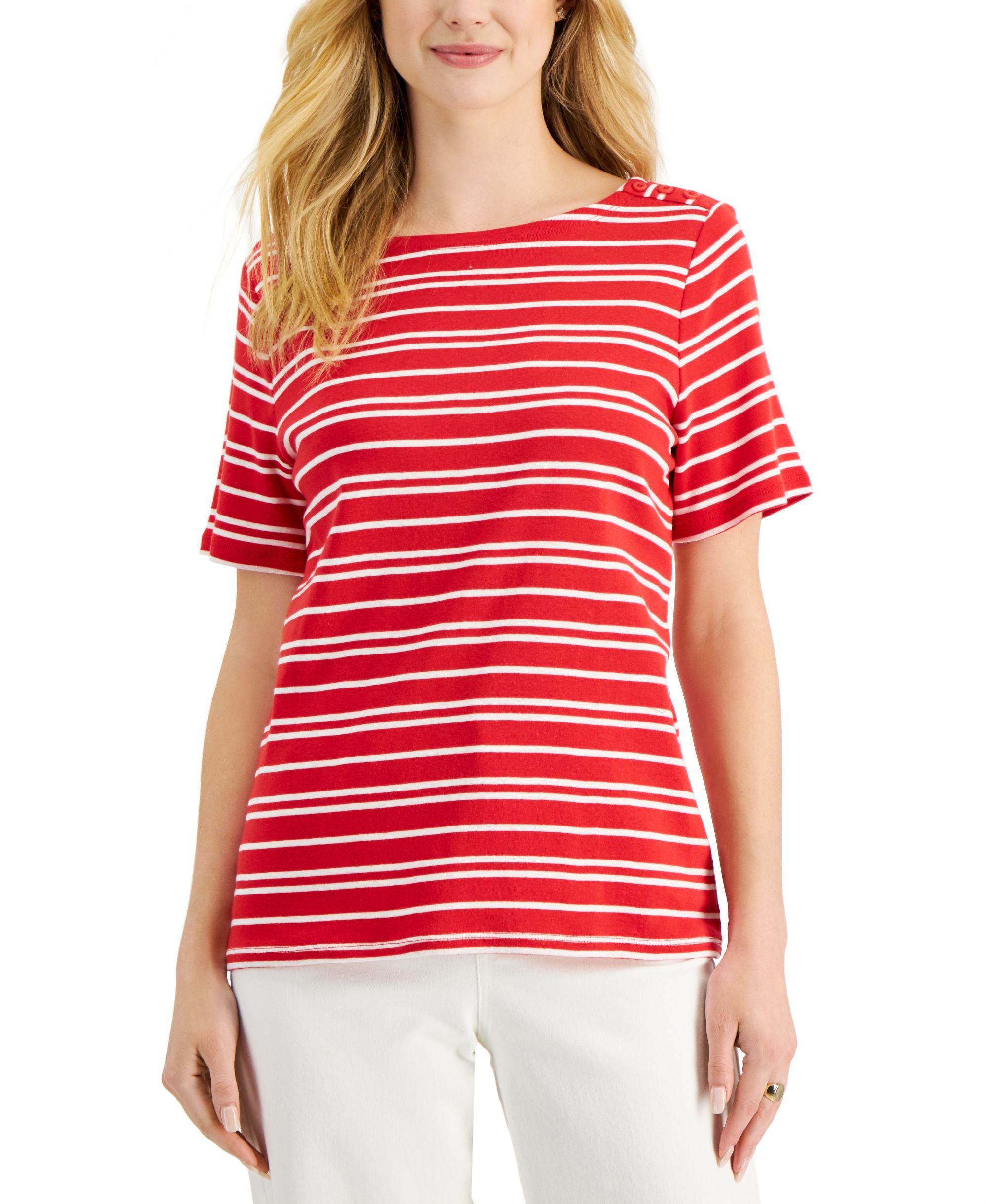 Charter Club Womens Cotton Striped Premium Top