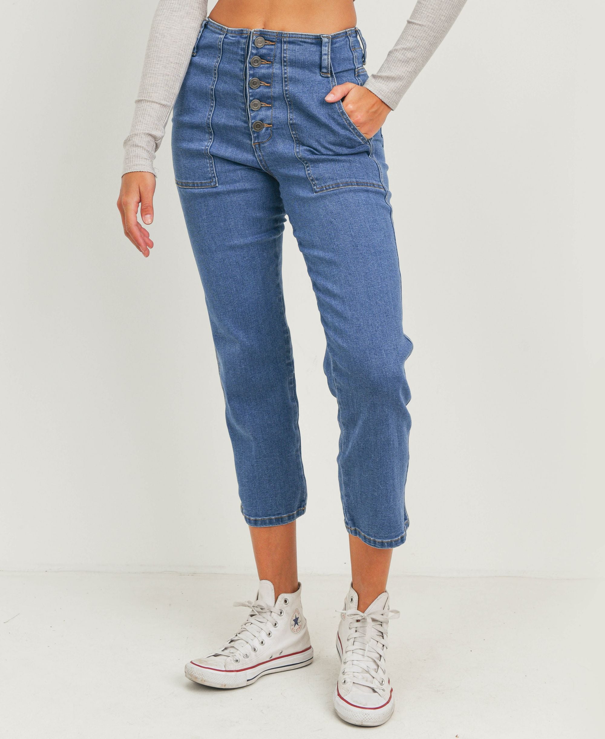 Womens 5 Button Patch Pocket Premium Jeans