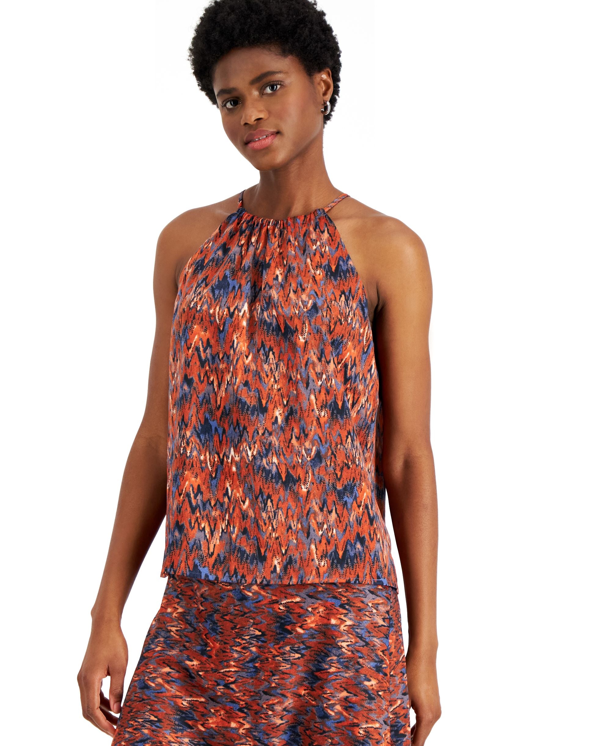 Bar III Womens Ikat Print Keyhole Back Halter Premium Top