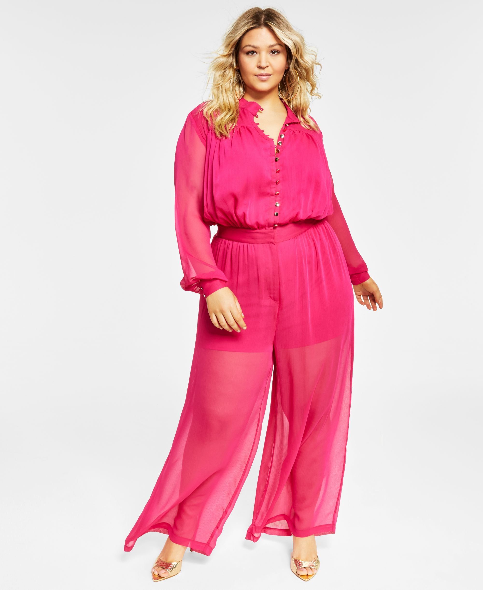 Nina Parker Modern Plus Size Button-Front Jumpsuit