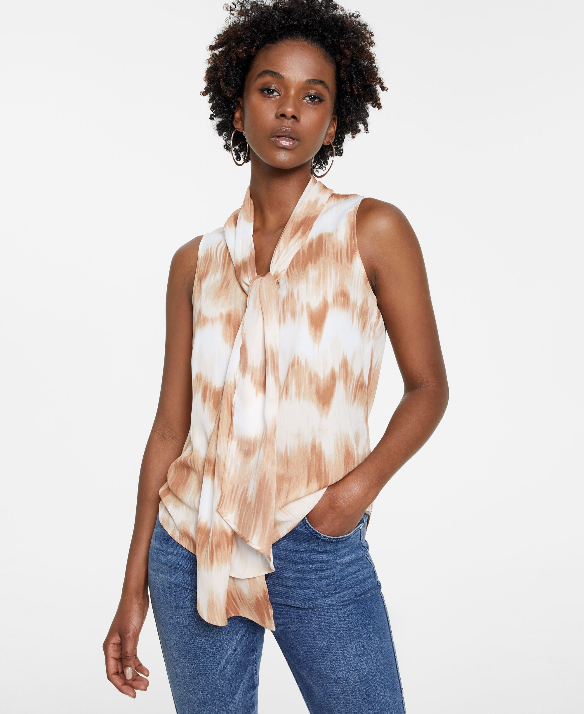 Bar III Tie Dye Bow Signature Blouse