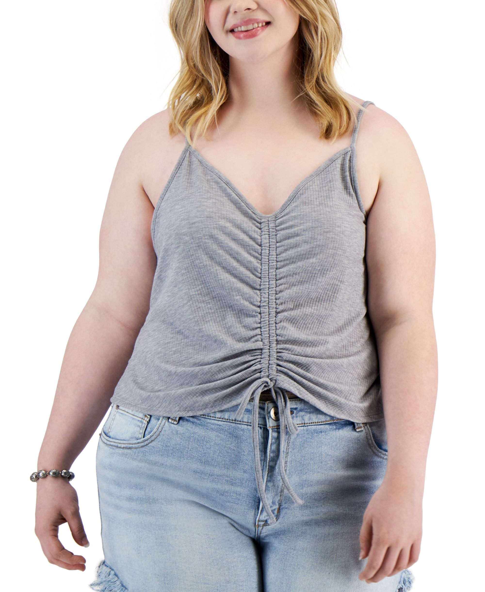 Modern Plus Size Drawstring Ruched Tank