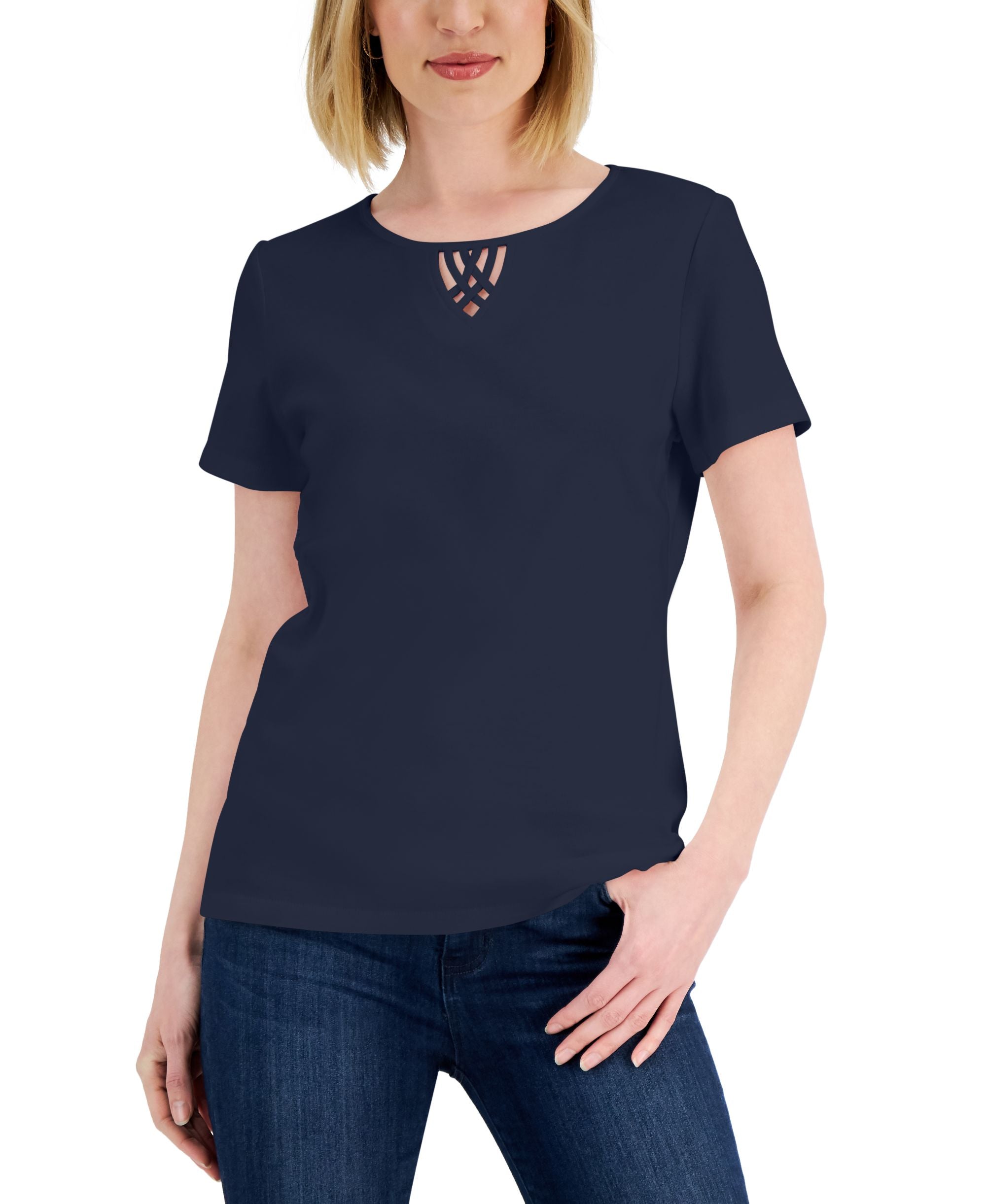 Karen Scott Womens Cotton Keyhole Premium Top