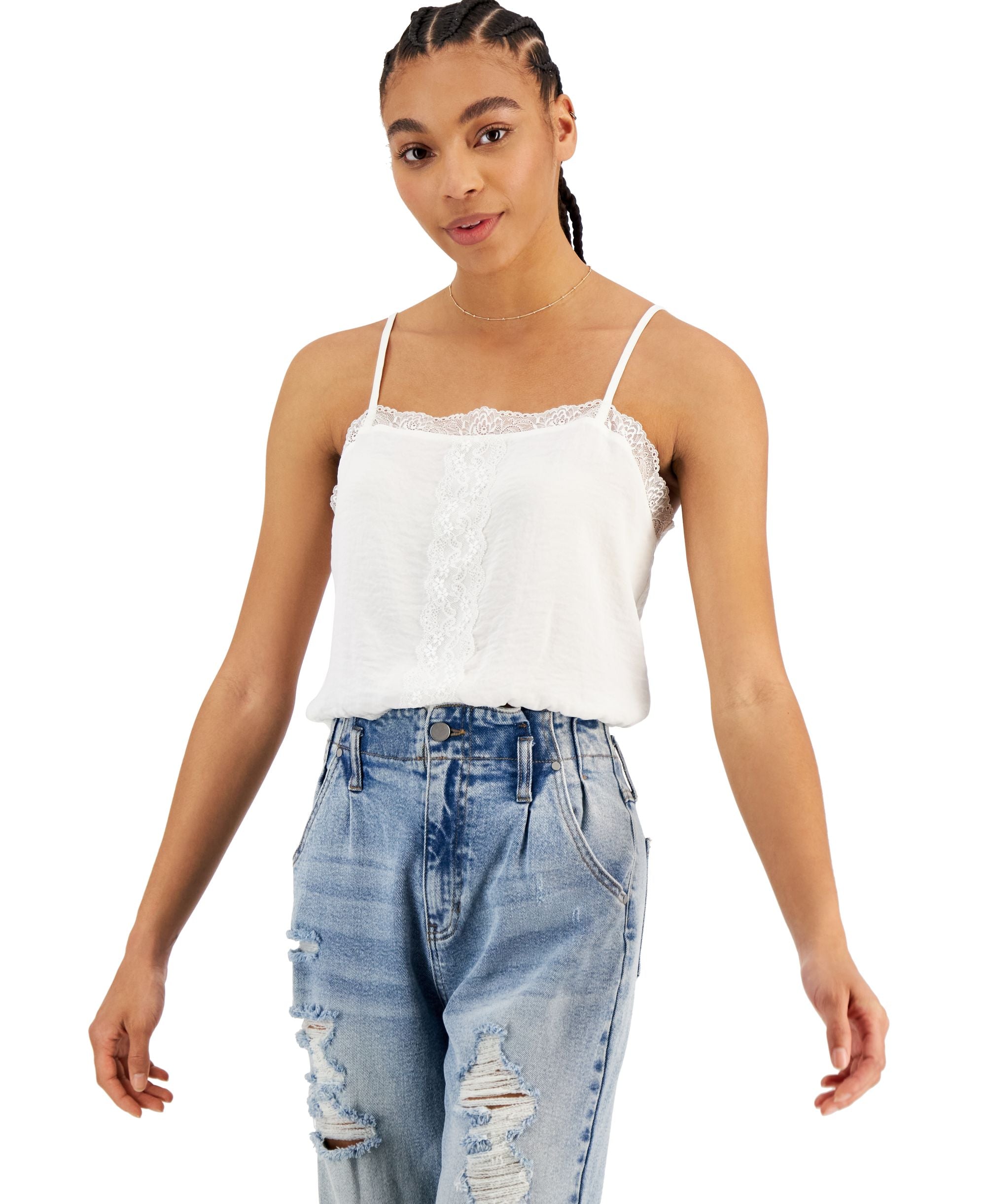 Juniors' Lace-Trim Tank Premium Top