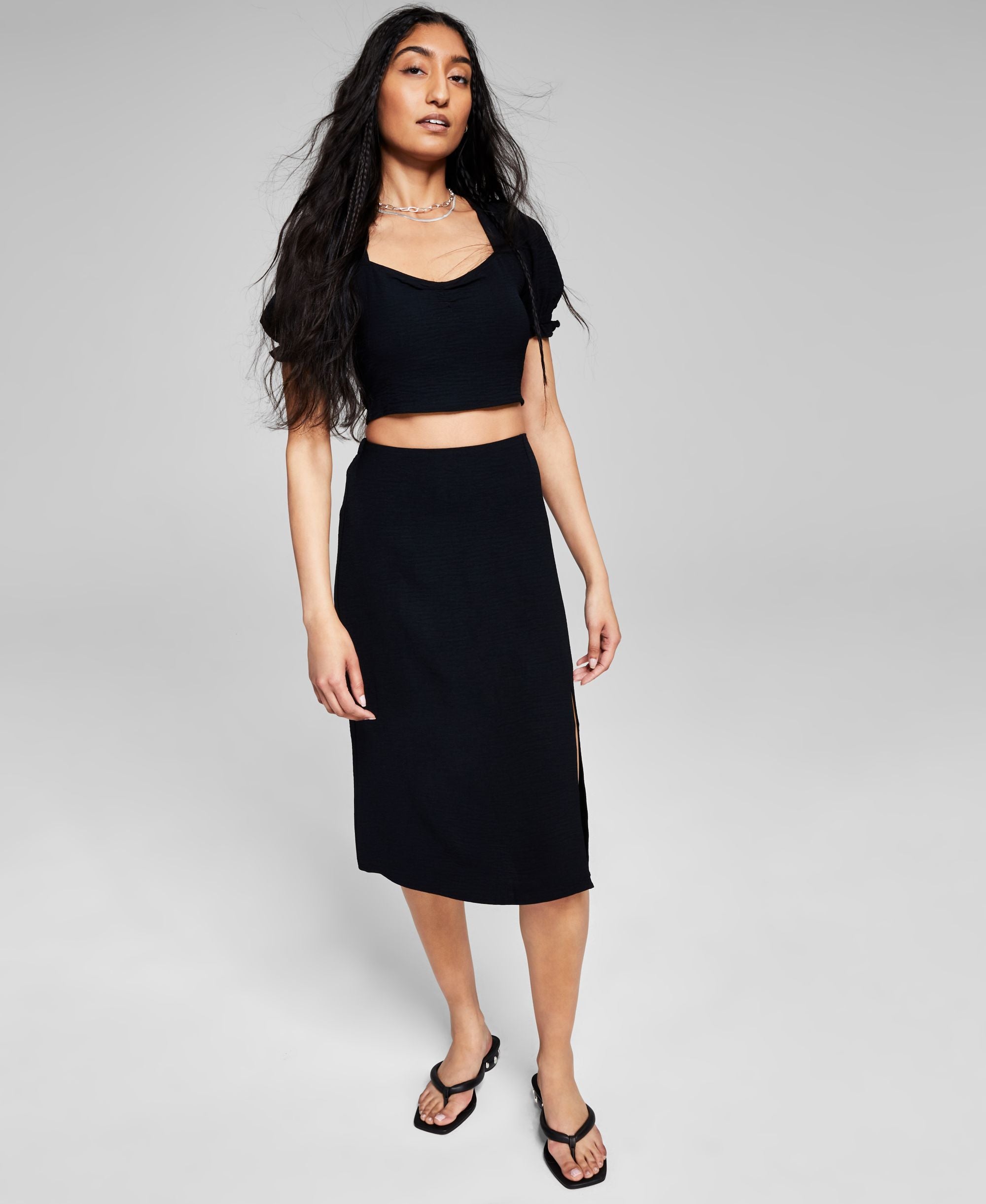 Now This Womens Side Slit Midi Modern Skirt