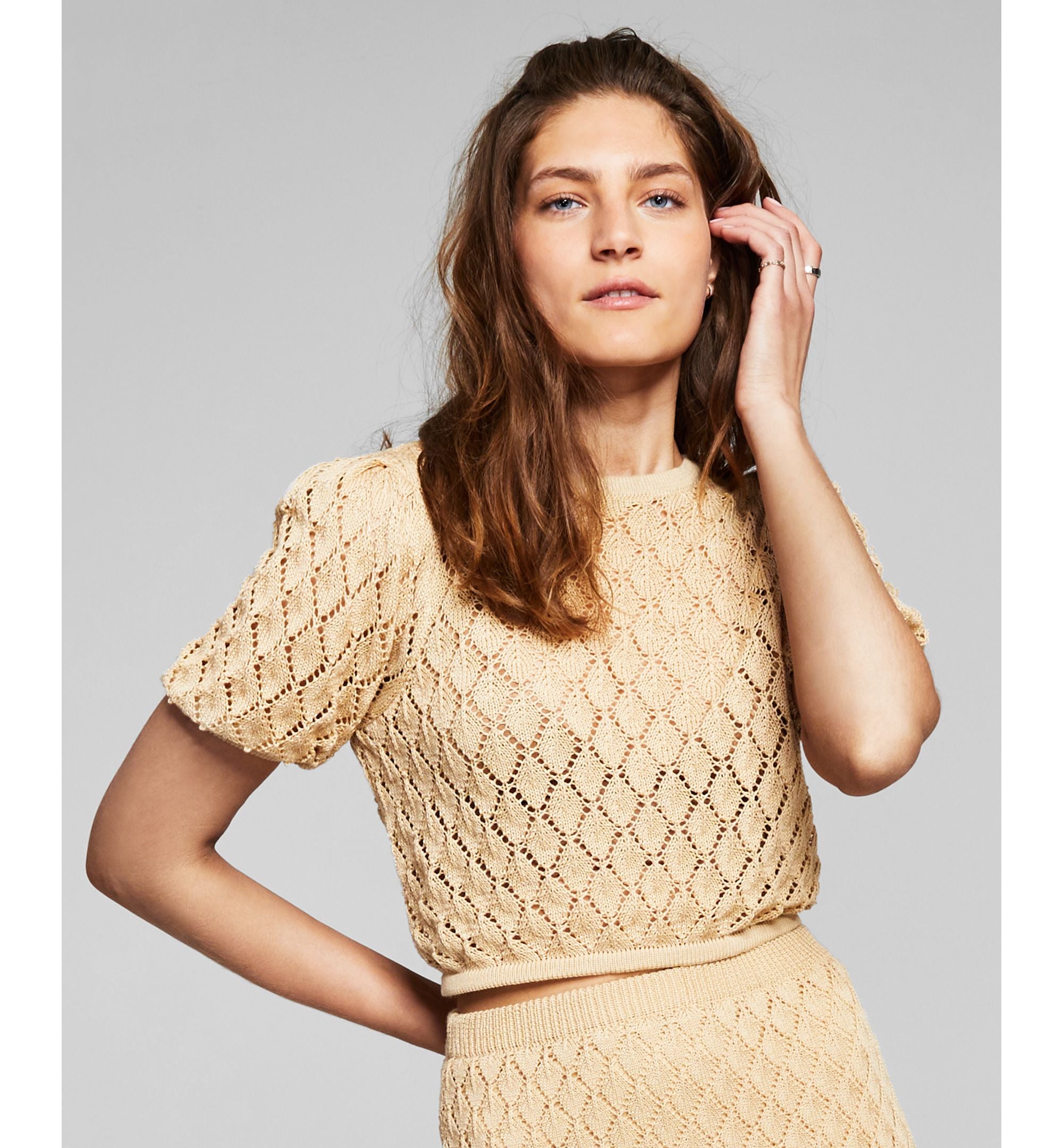 Now This Womens Crochet Crop Premium Top