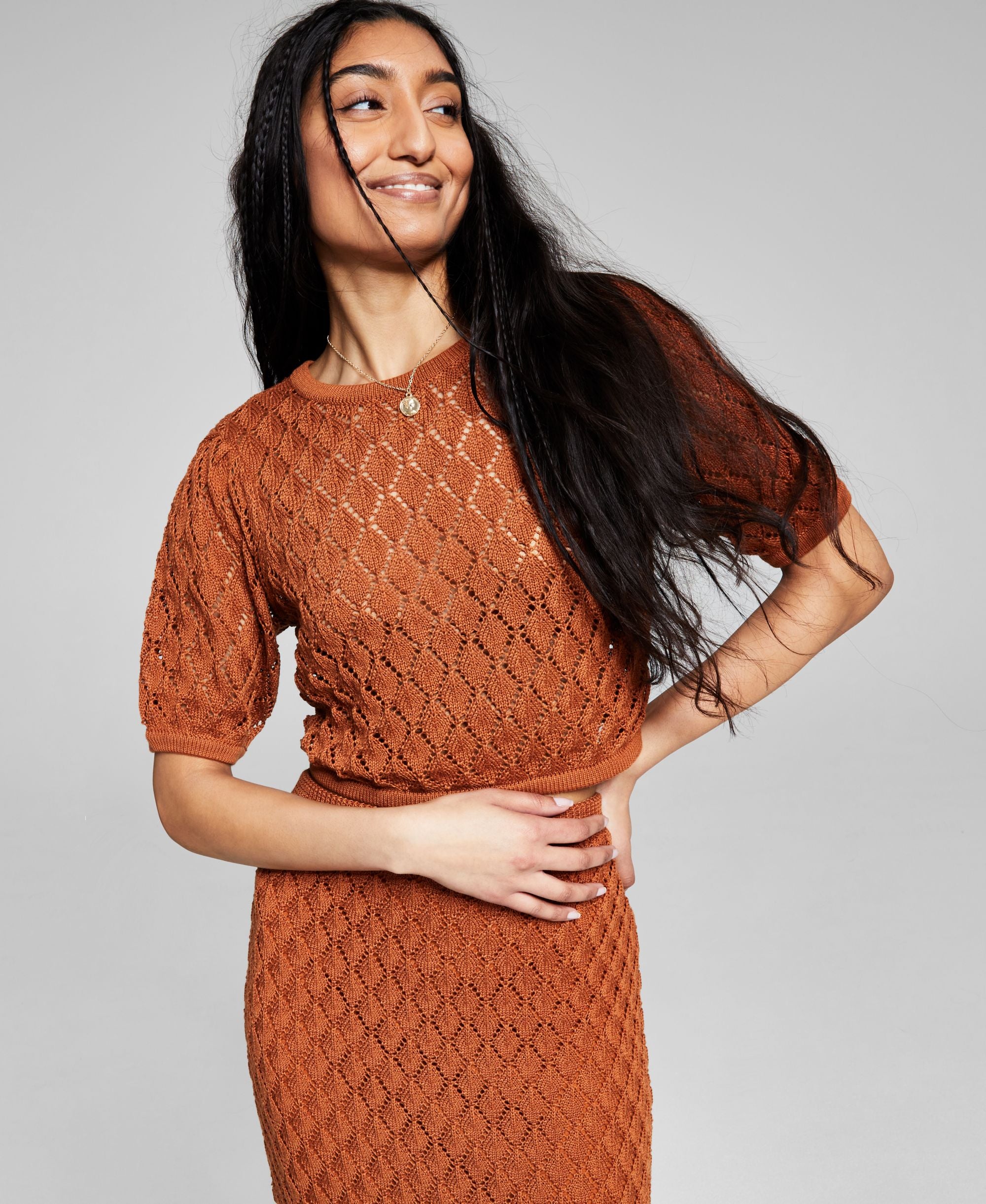 Now This Womens Crochet Crop Premium Top