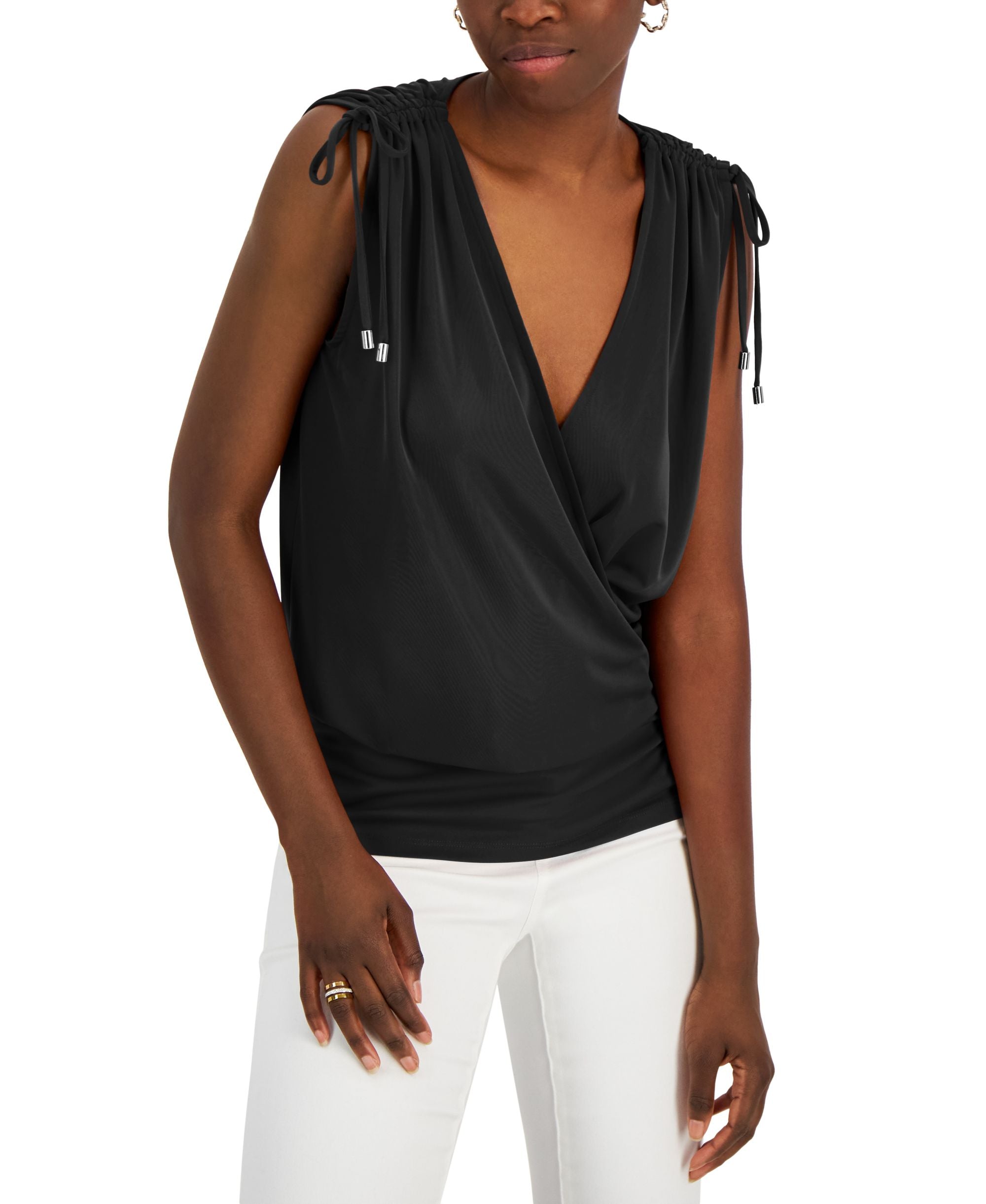 INC International Concepts Womens Ruched Shoulder Surplice Premium Top