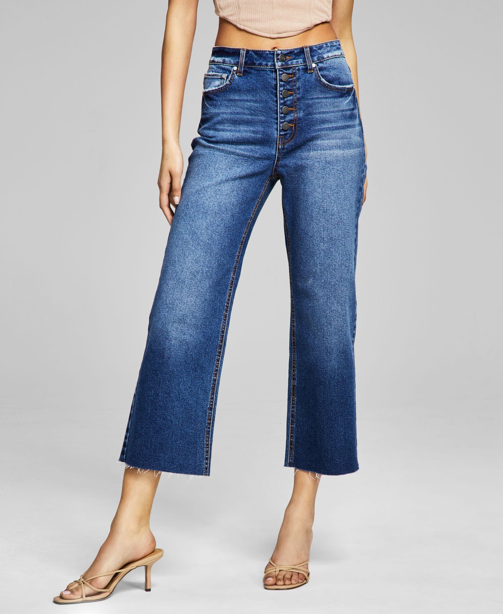 Now This Womens Cotton Ripped Cropped Wide-Leg Premium Jeans