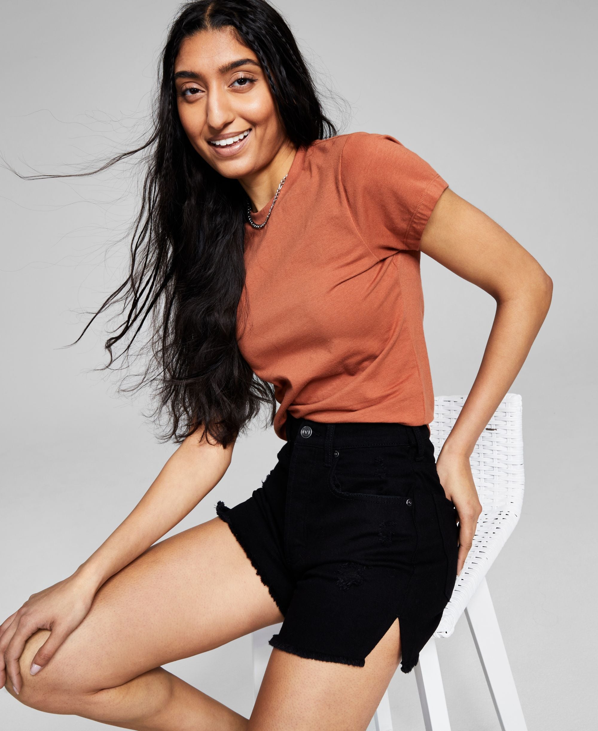 Now This Womens High Rise Frayed Denim Premium Shorts