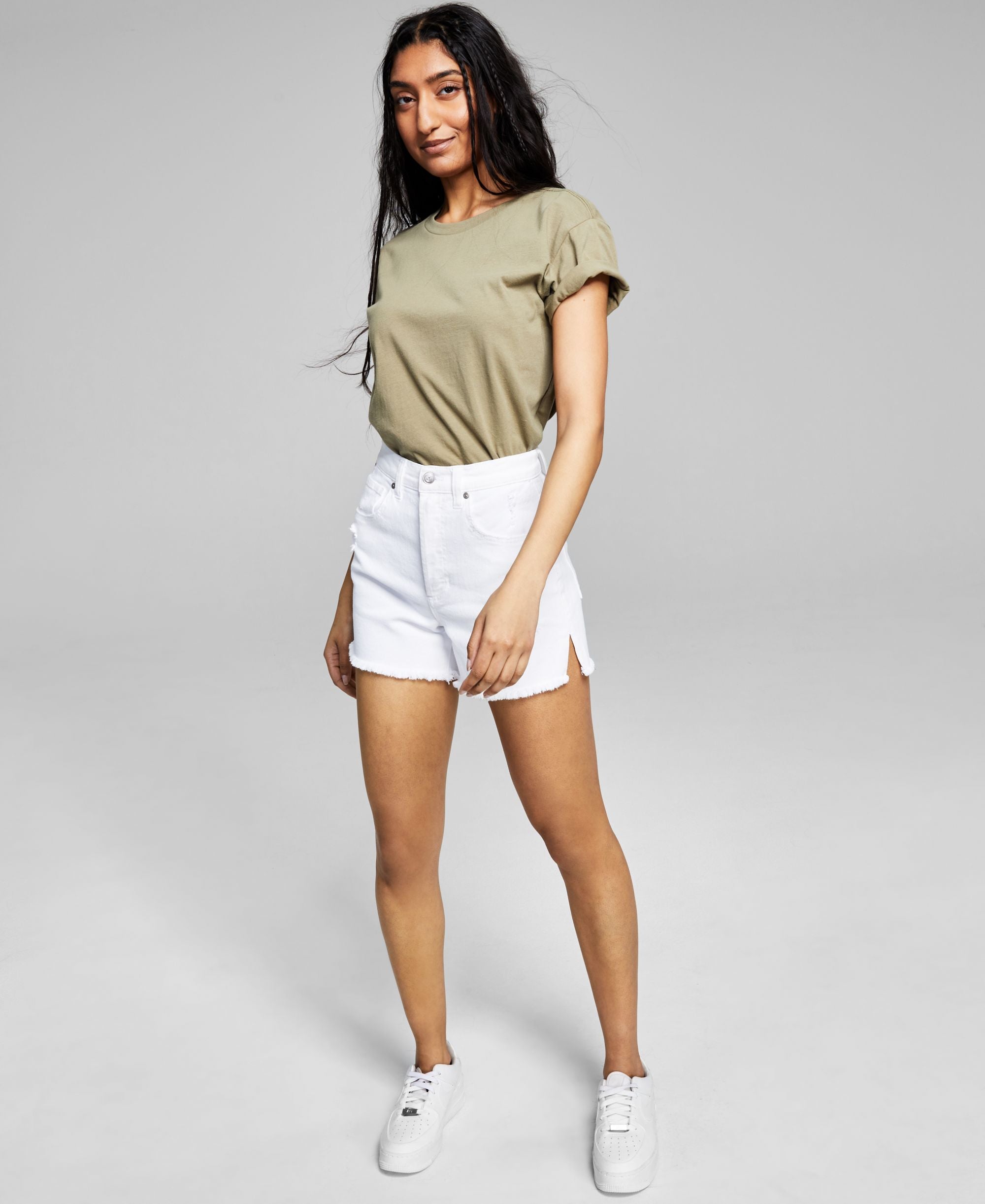 Now This Womens High Rise Frayed Denim Premium Shorts