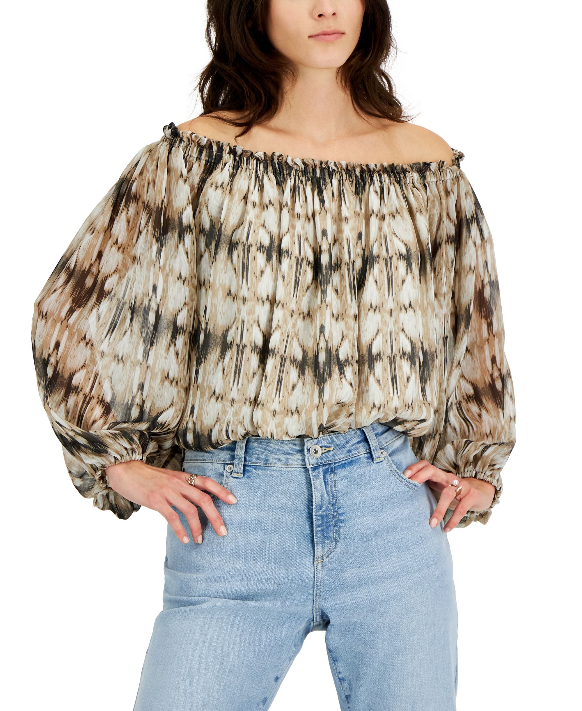 INC International Concepts Womens Off The Shoulder Printed Premium Top