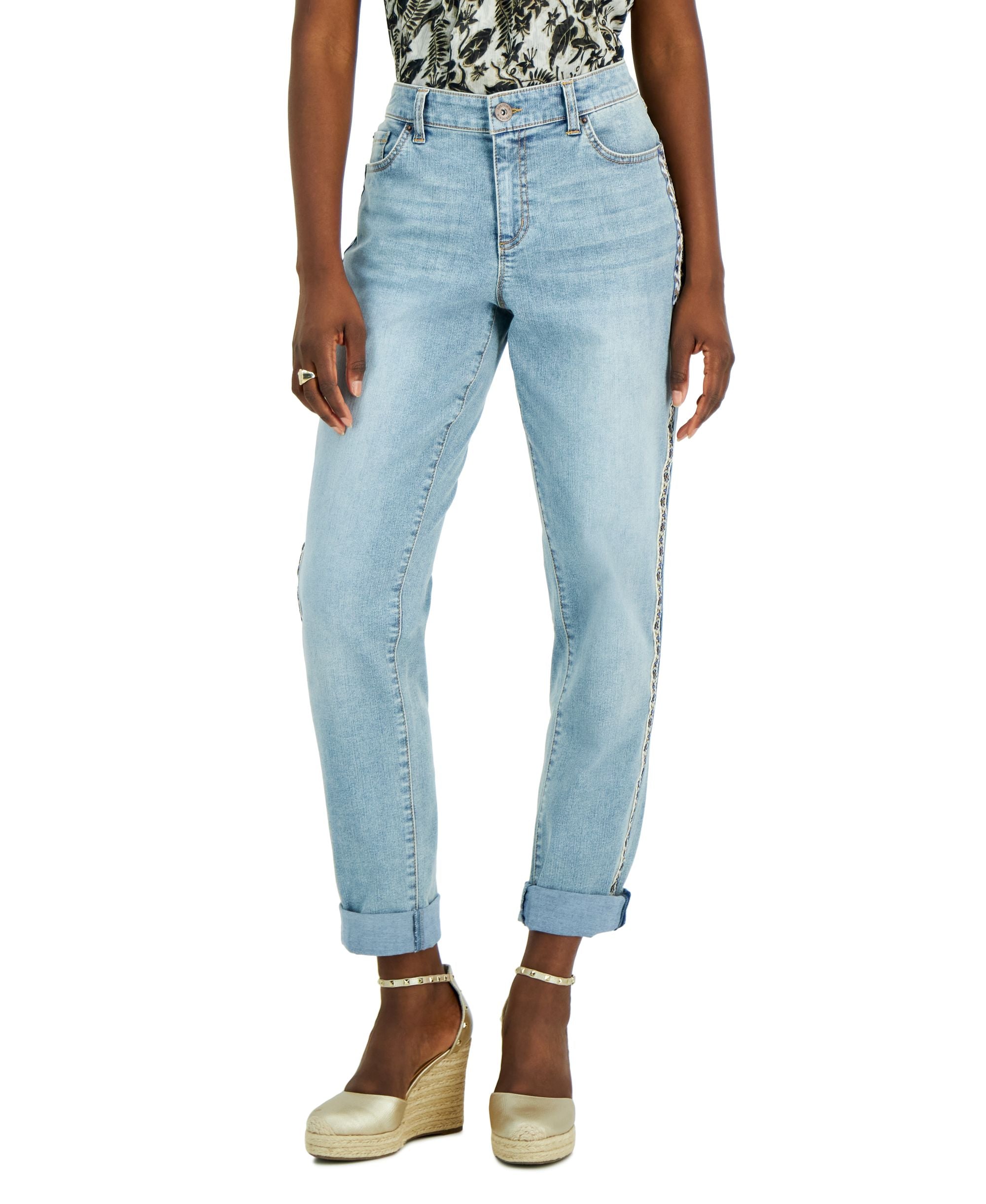 INC International Concepts Womens Mid Rise Embellished Mom Premium Jeans