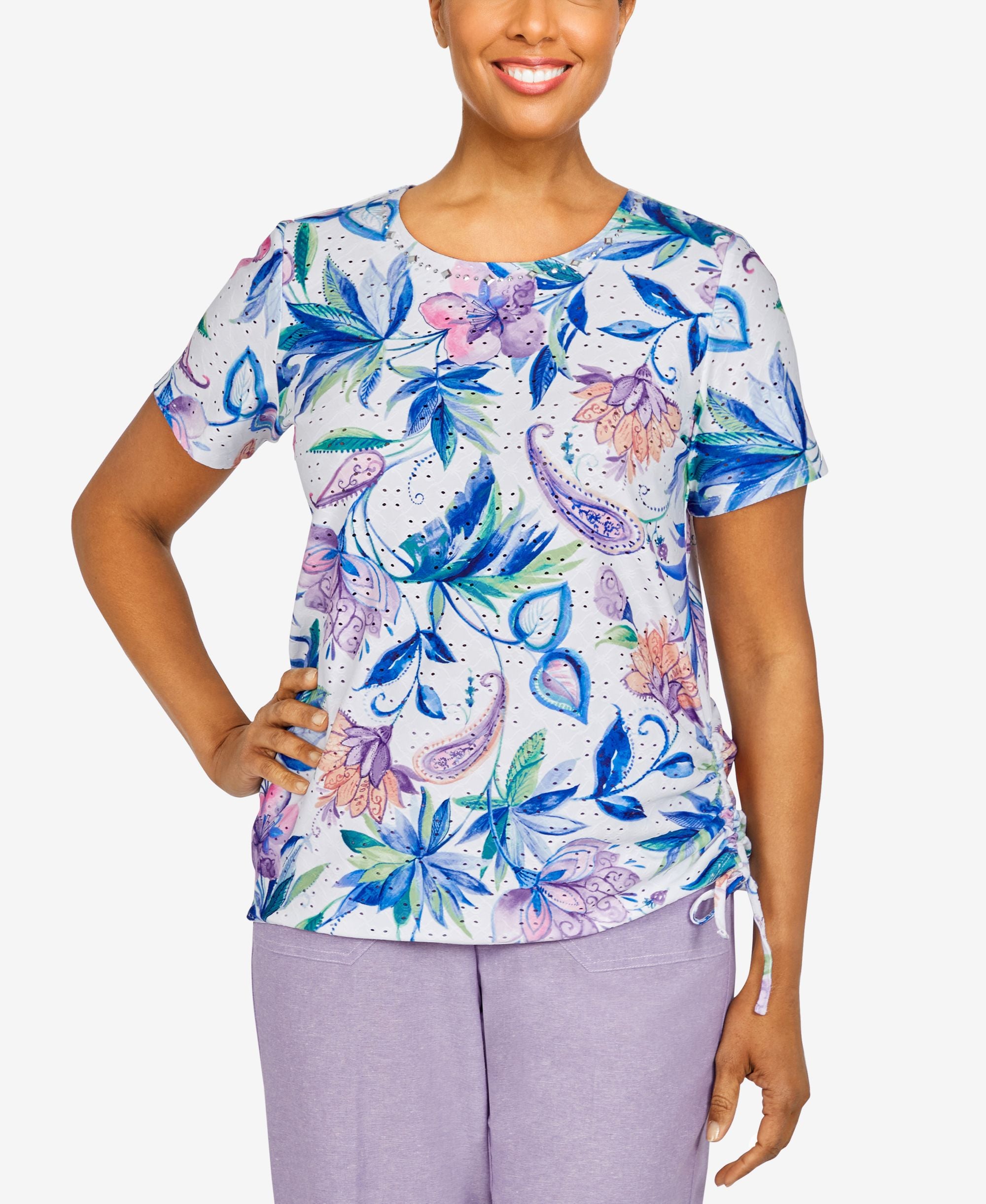 Petite Size Ann Arbor Jacobean Floral Textured Premium Top