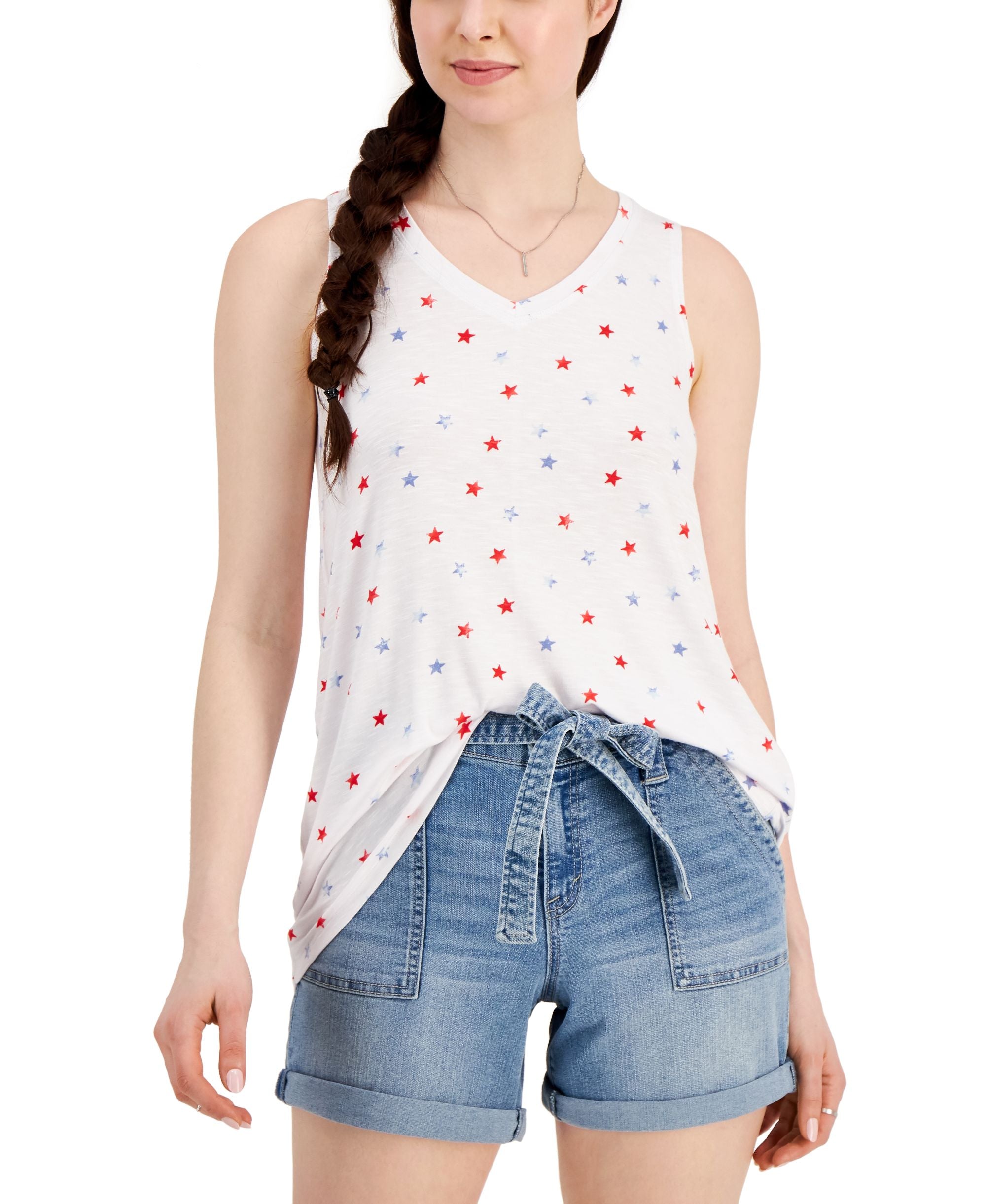 Style & Co Womens Star Print Tank Premium Top