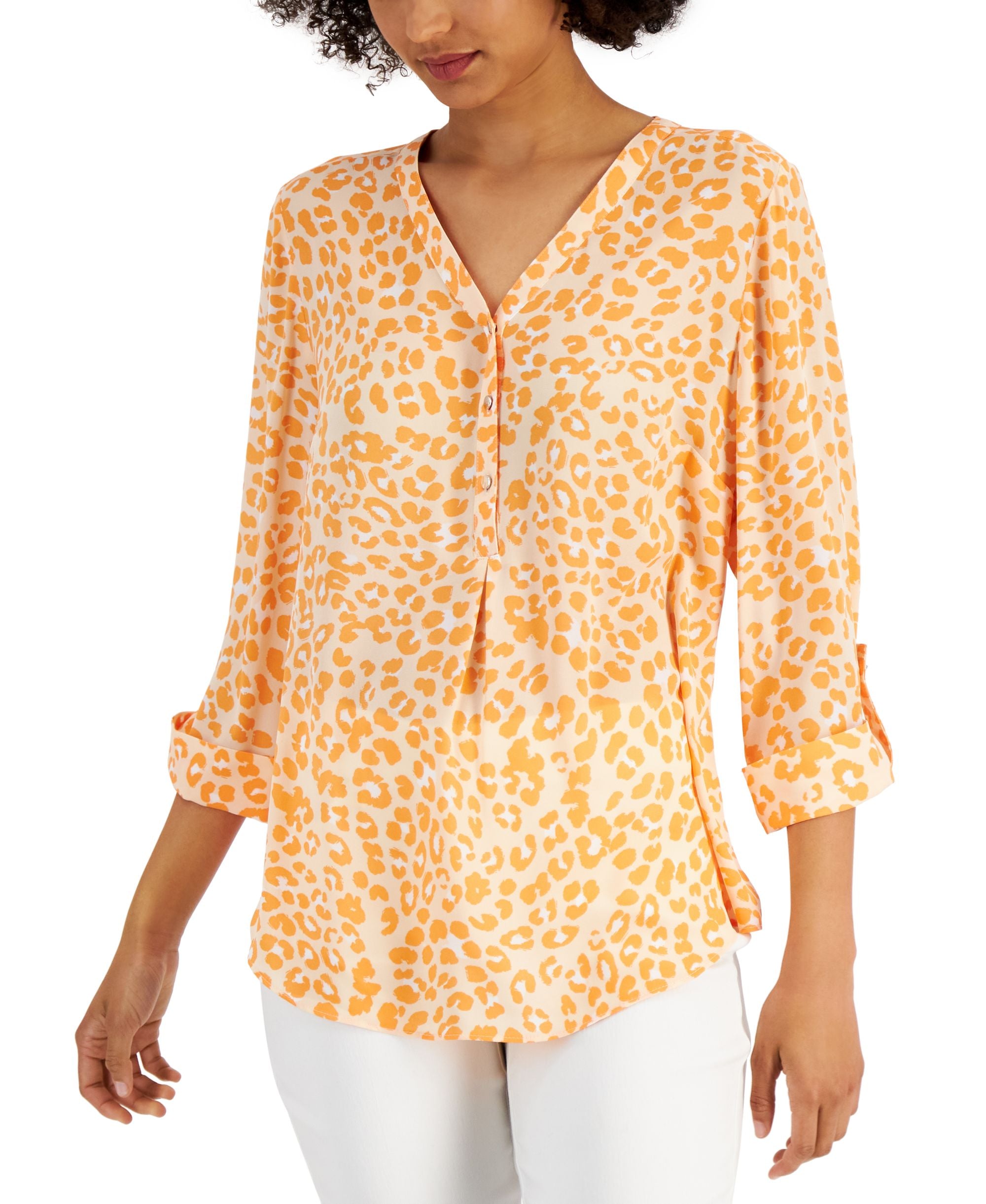 JM Collection Womens Printed V Neck Premium Top