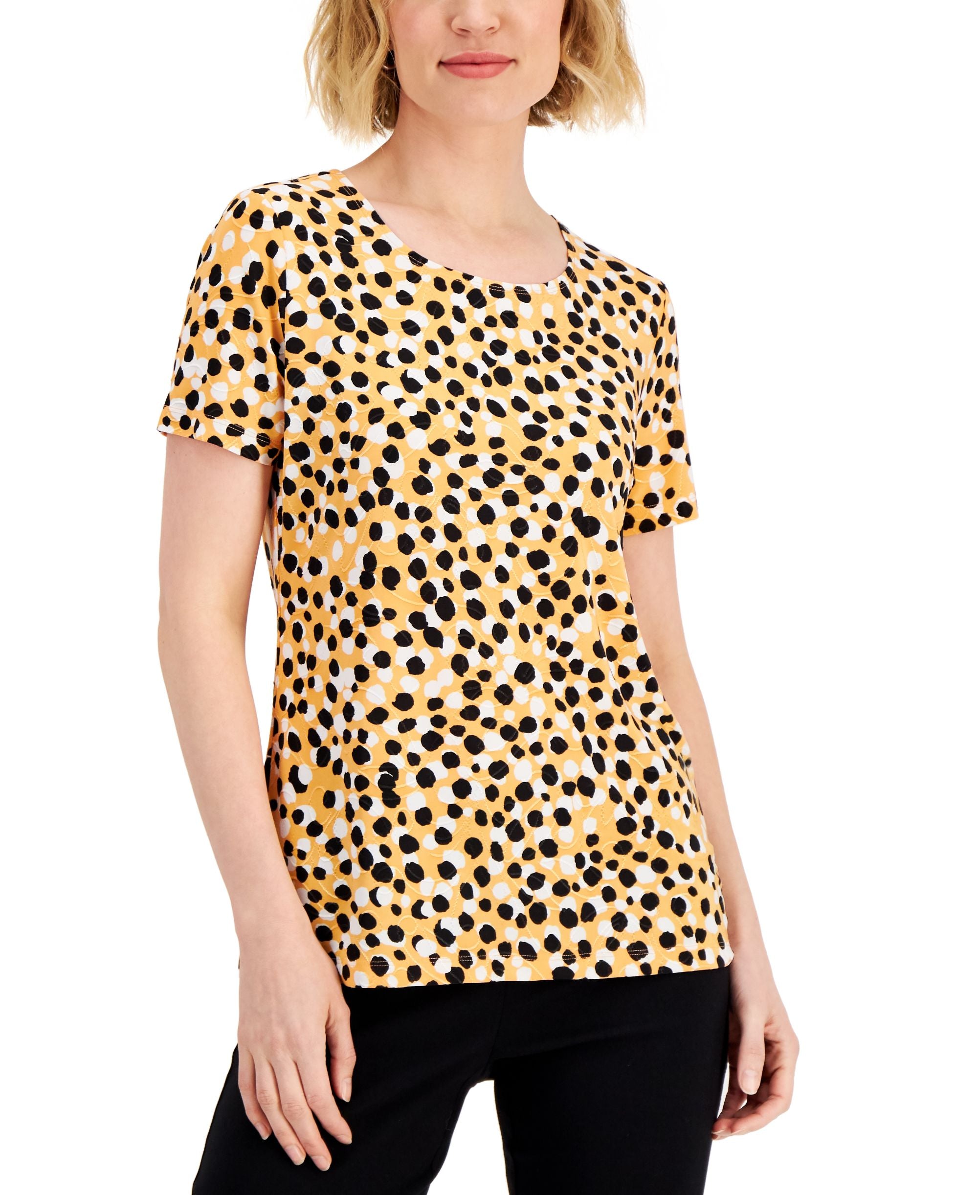 JM Collection Petite Spotted Jacquard Premium Top