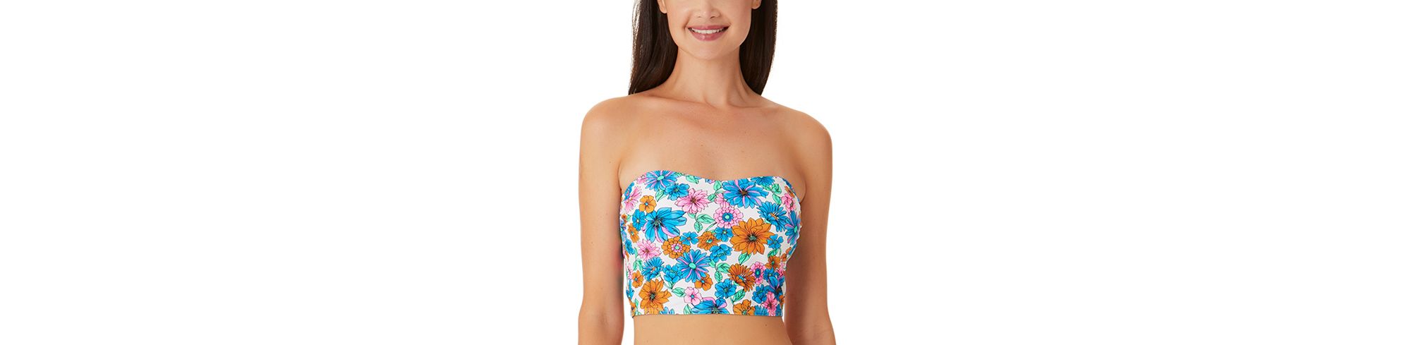 Women's Wall Paper Floral Long-Line Bandeau Premium Top