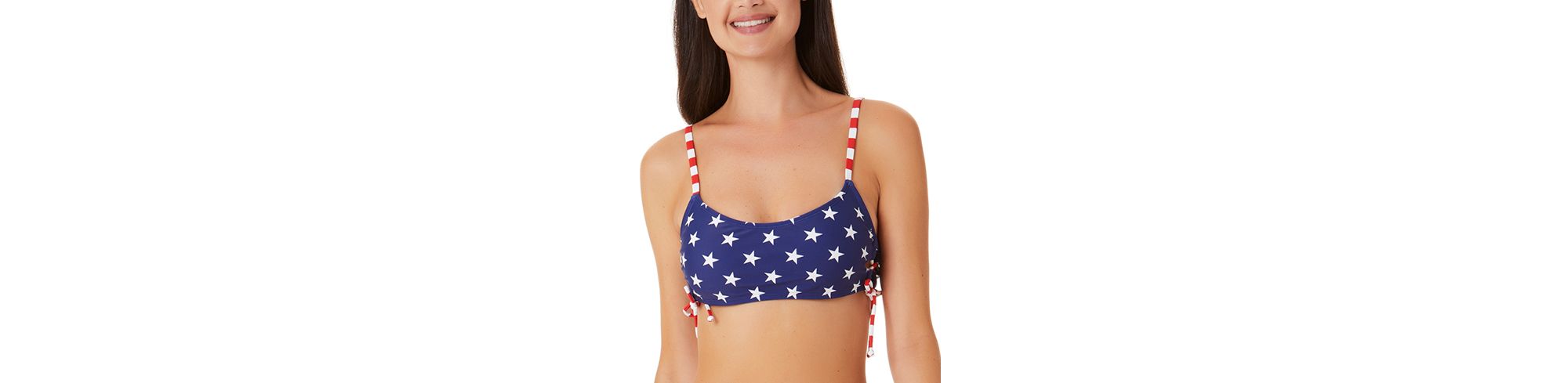 Juniors' Timeless Stars And Stripes Side-Lace-Up Bralette Bikini Premium Top