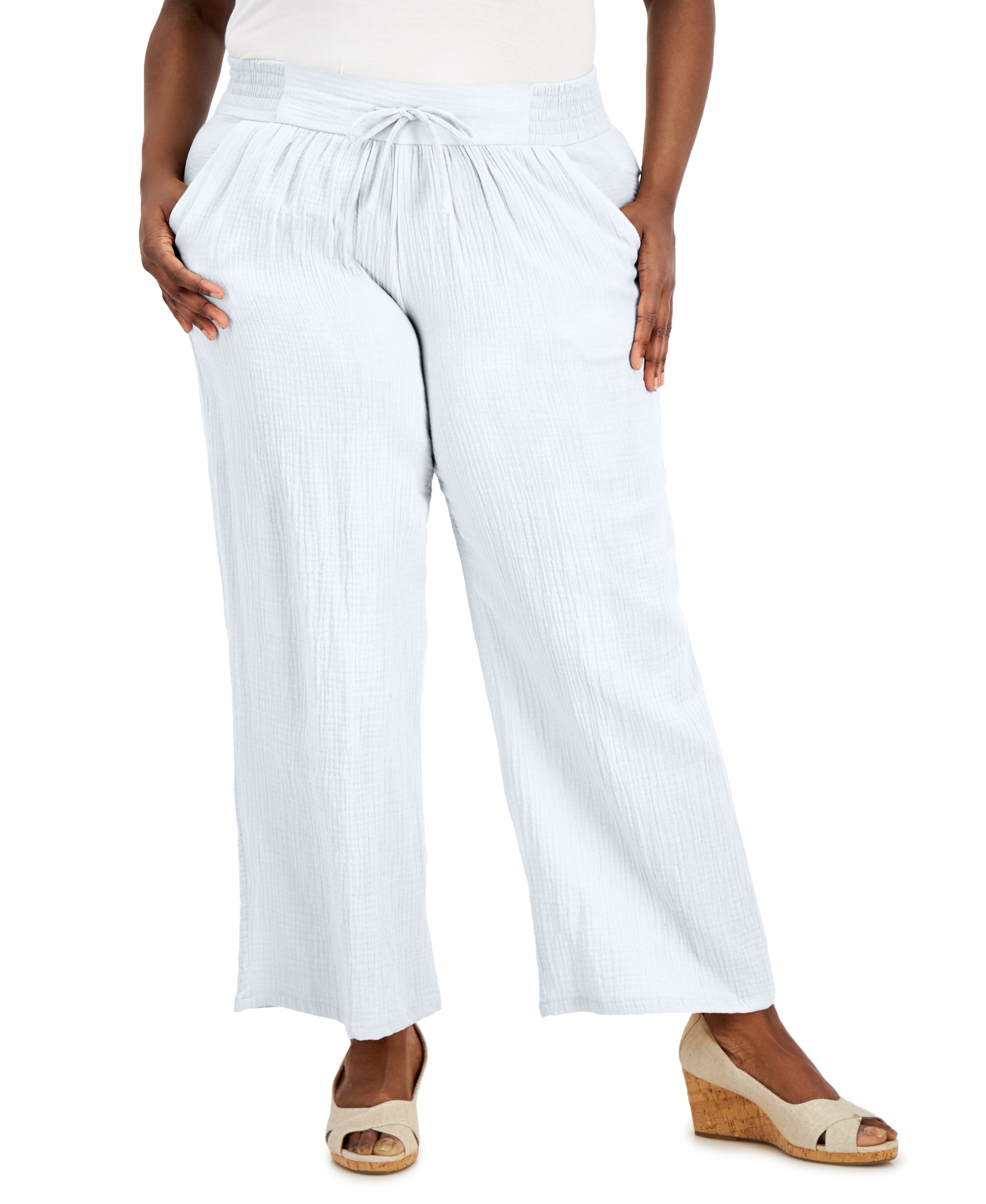 Plus Size Gauze Drawstring Signature Pants