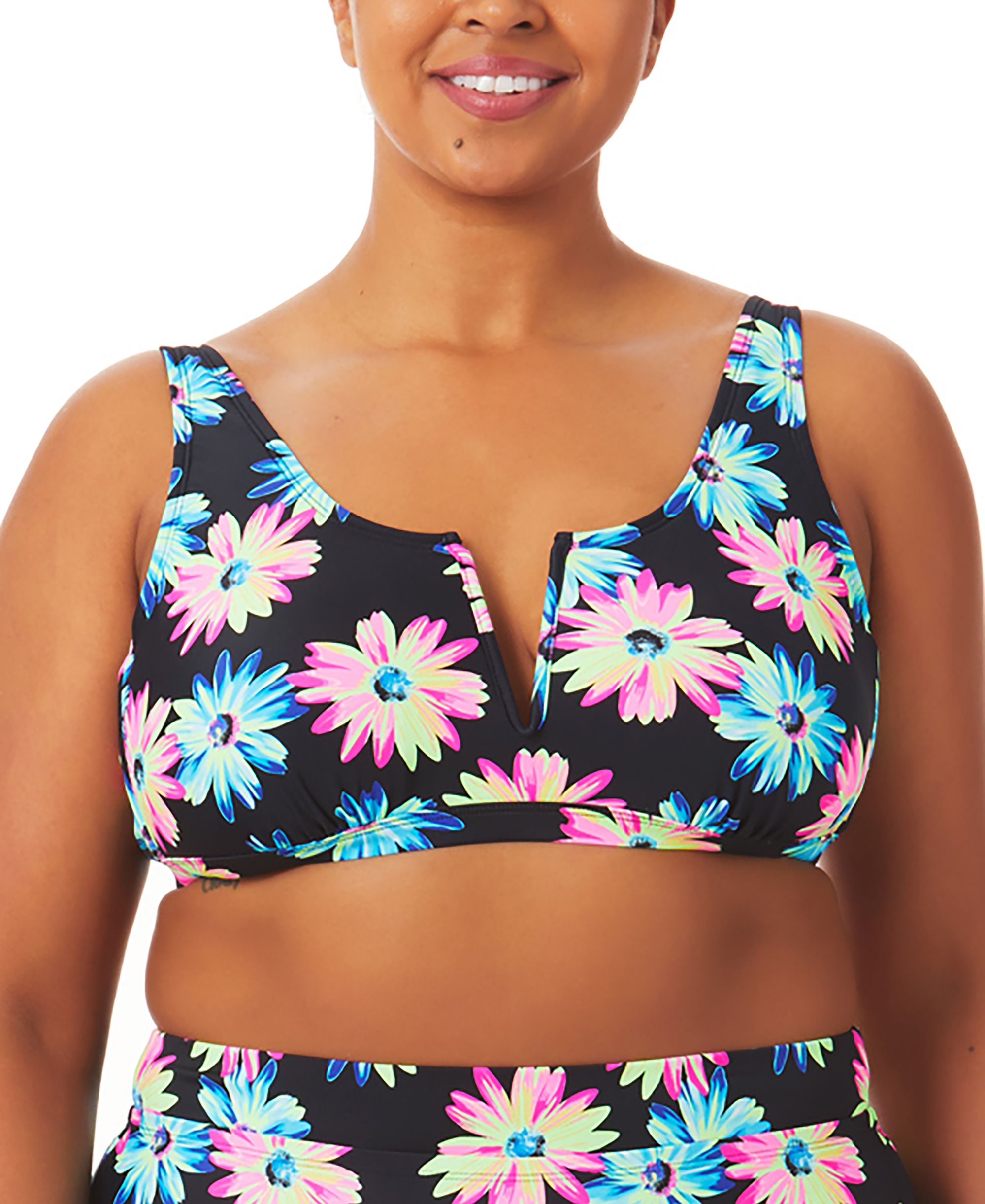California Waves Modern Plus Size Gerber Daisy Bralette Bikini Premium Top