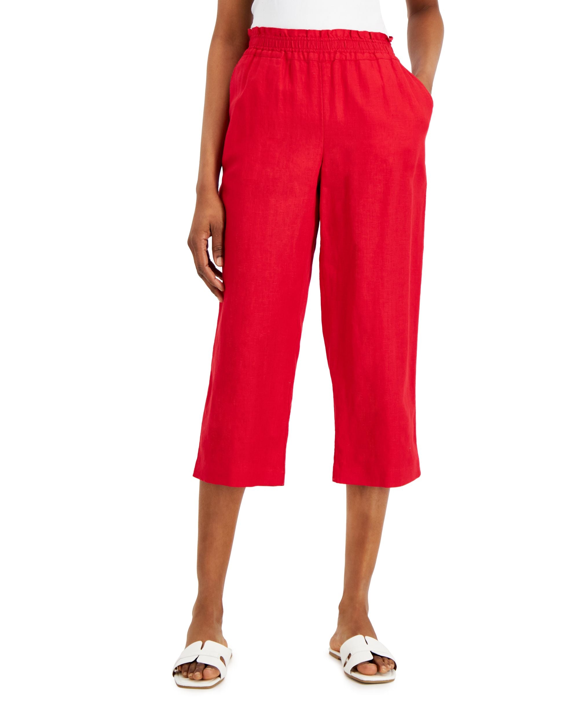 Charter Club Linen-Blend Cropped Comfort-Waist Signature Pants