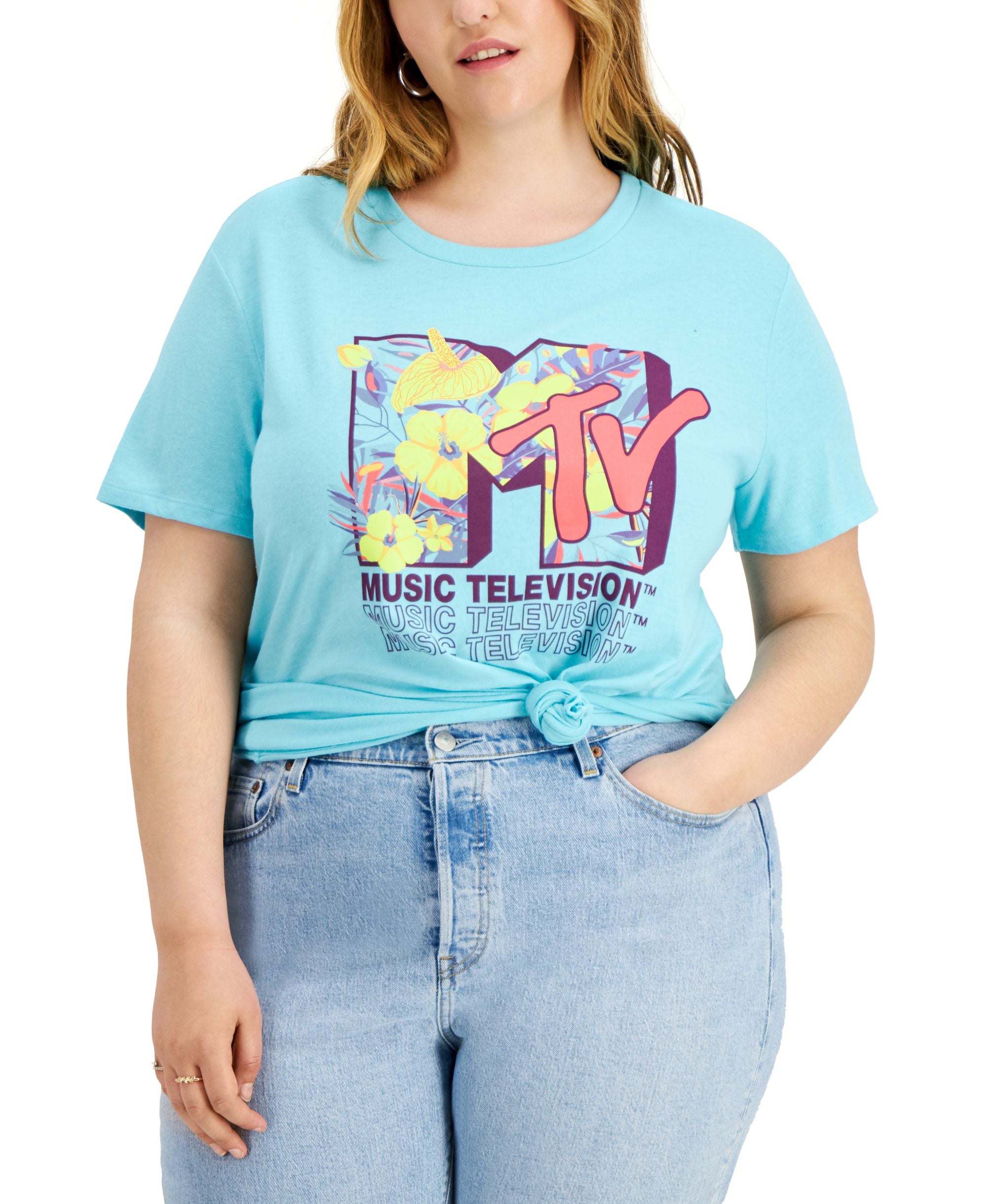 Modern Plus Size MTV Neon Floral Graphic T-Modern Shirt