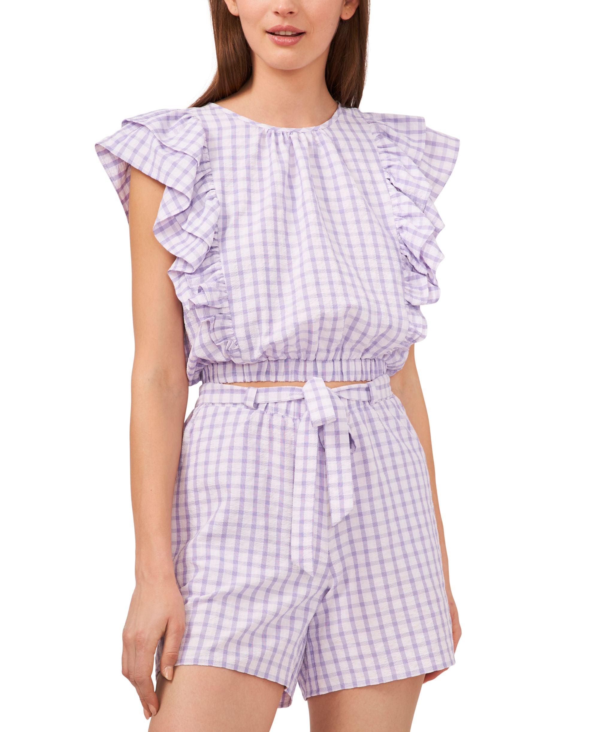 Riley & Rae Womens Pastel Check Ruffled Signature Blouse Premium Top