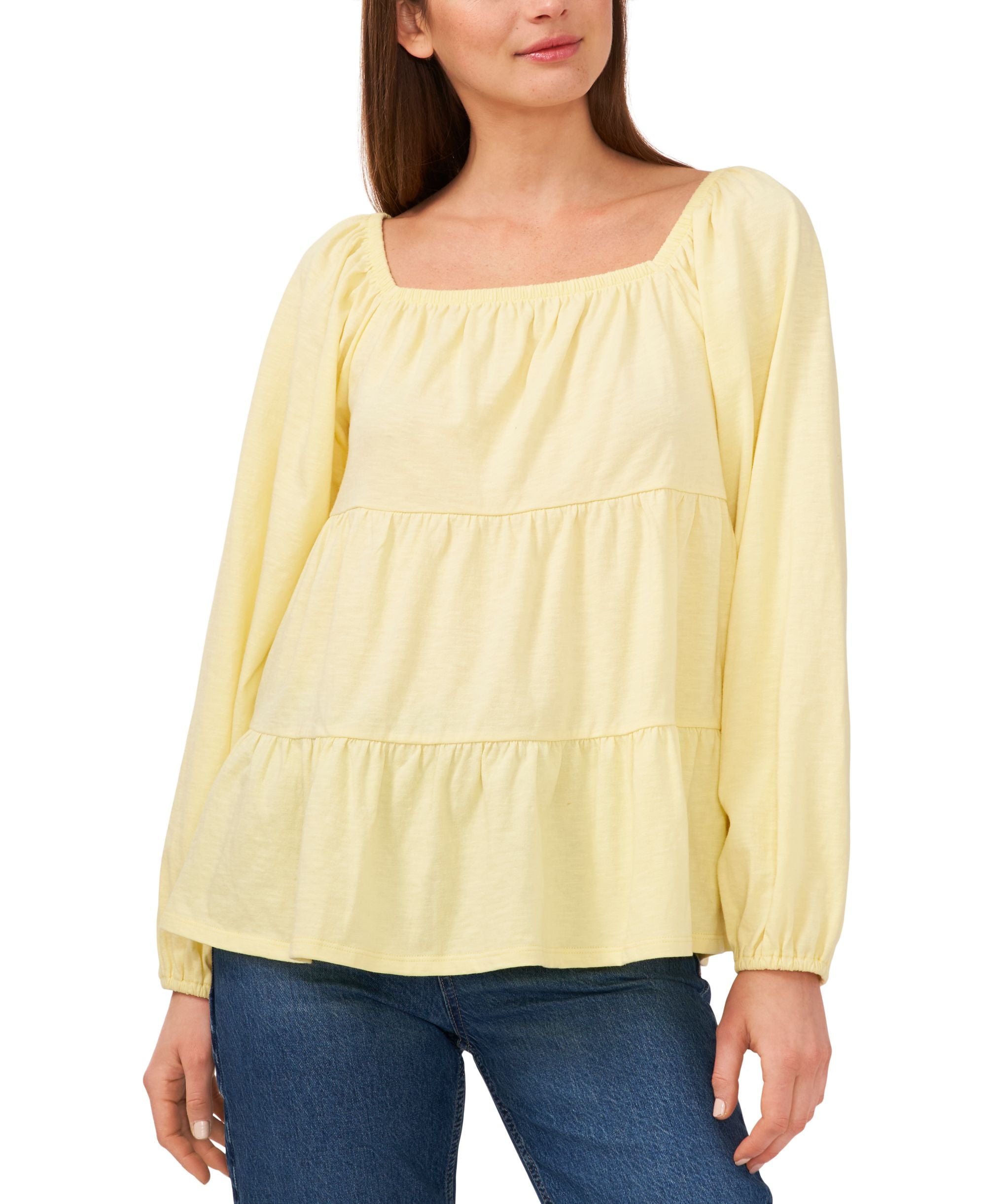 Riley Rae Womens Square Neck Tiered Flounce Signature Blouse