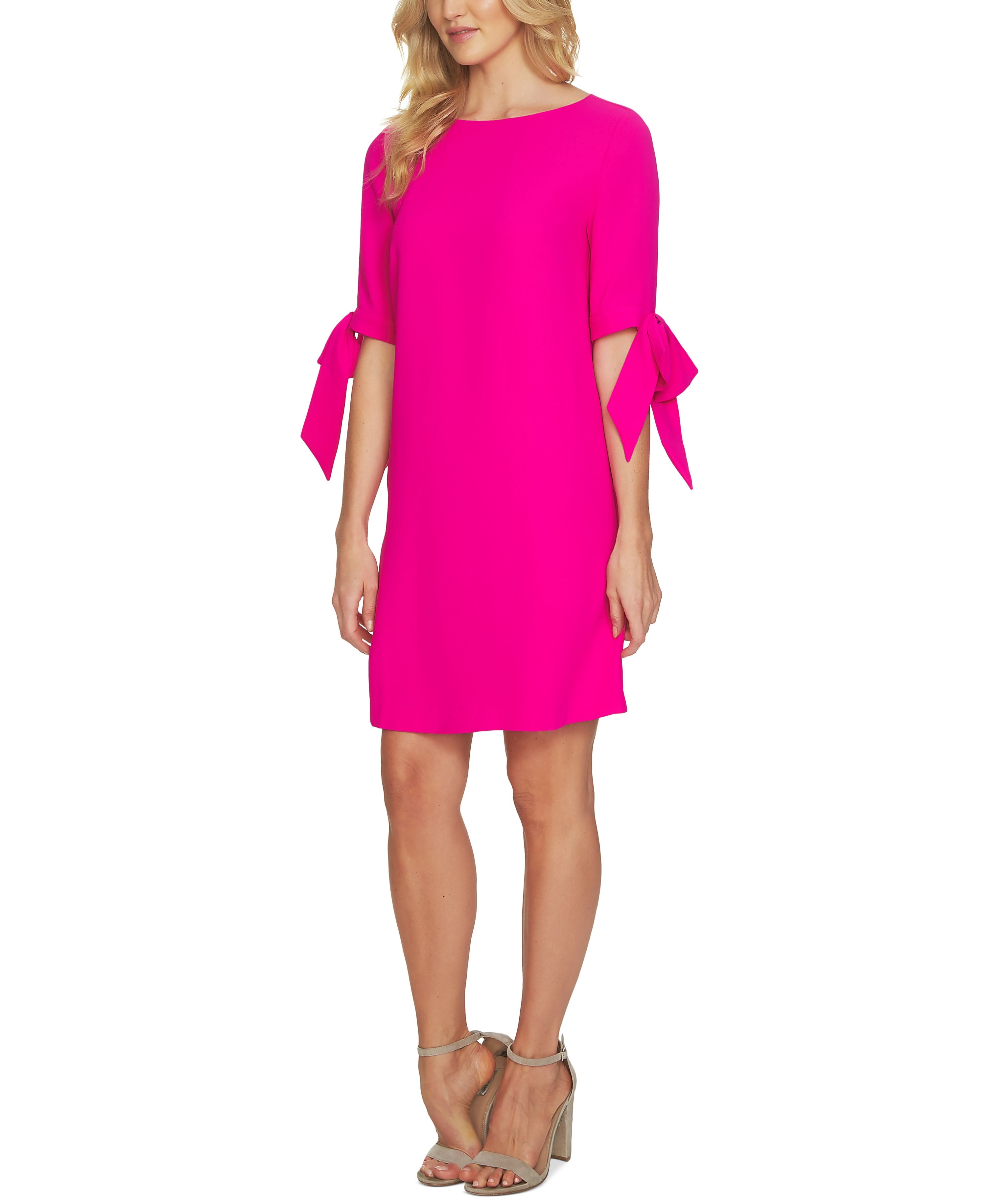 Women's Tie Cuff 3/4-Sleeve Crewneck Shift Dress
