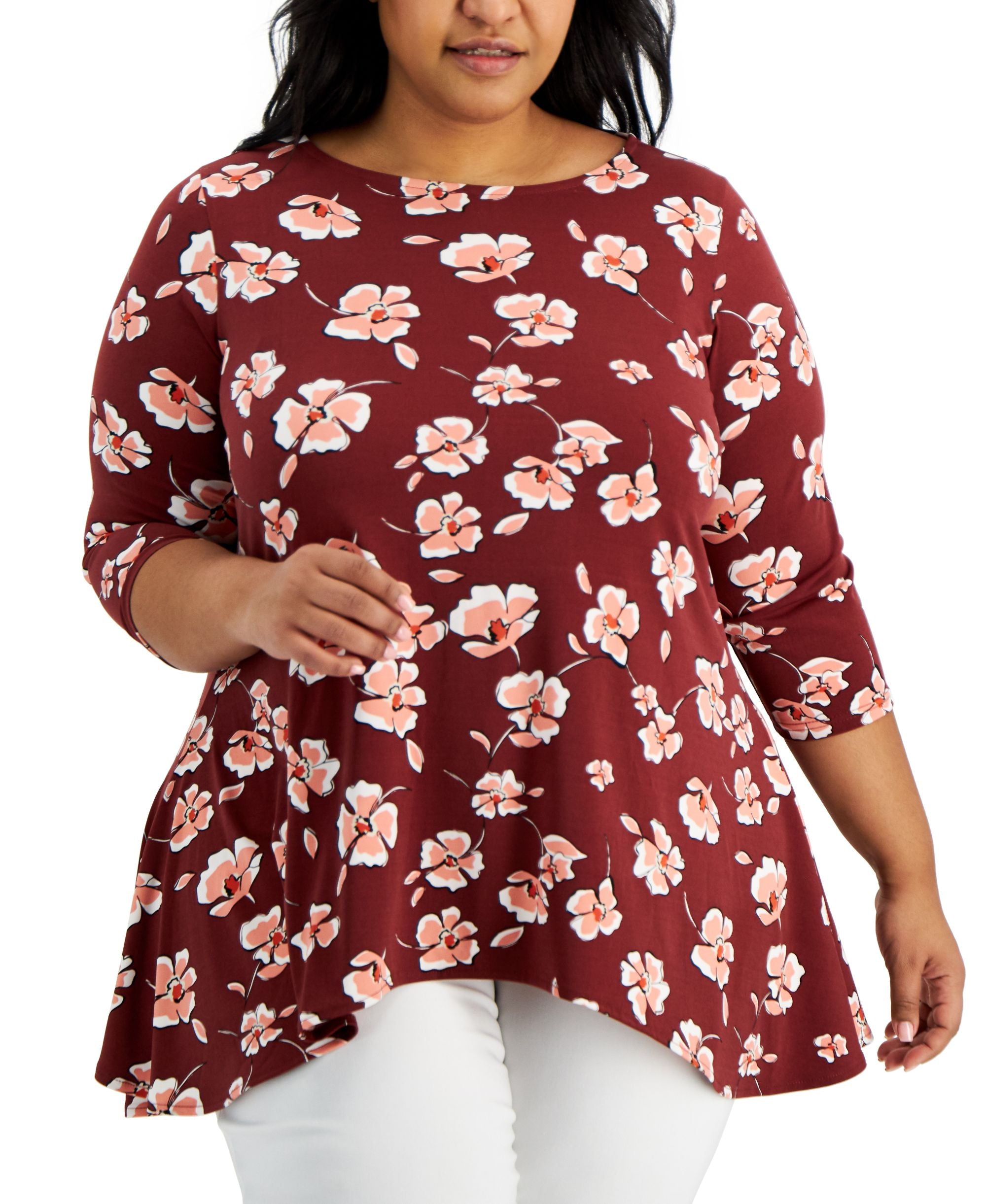 Alfani Plus Size Printed Asymmetrical Hem Tunic Premium Top